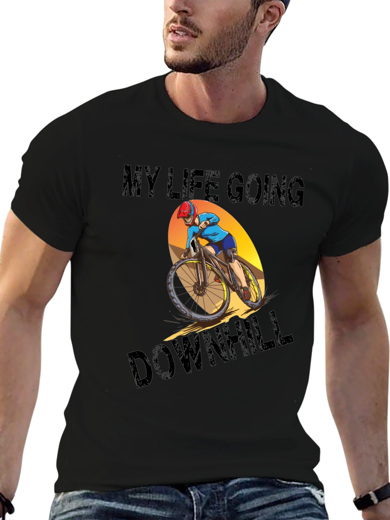 Black My Life Going Downhill T-Shirt: Mountain Bike Graphic Tee view 6