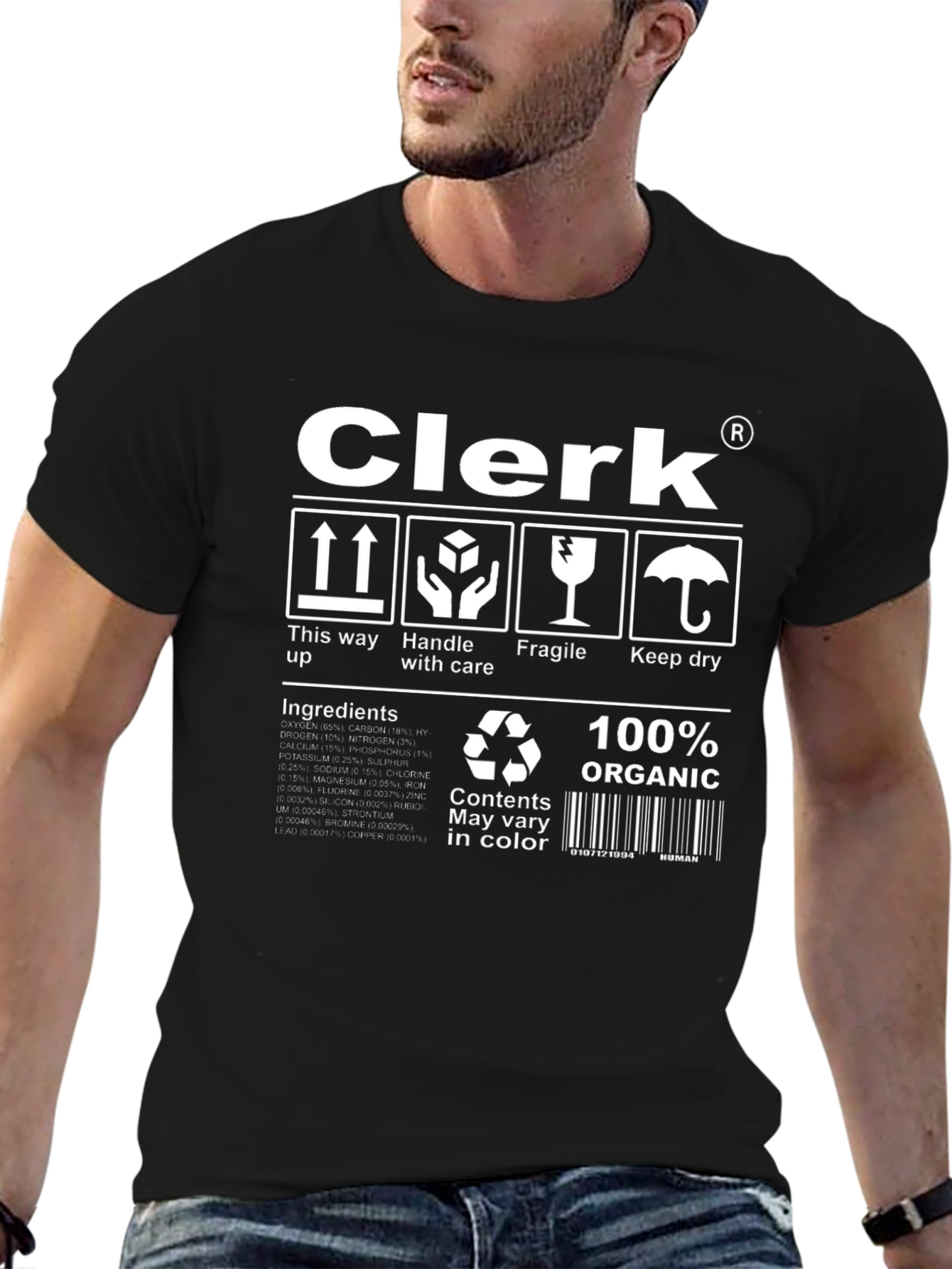Black Clerk Organic Cotton T-Shirt Funny Handle with Care view 6