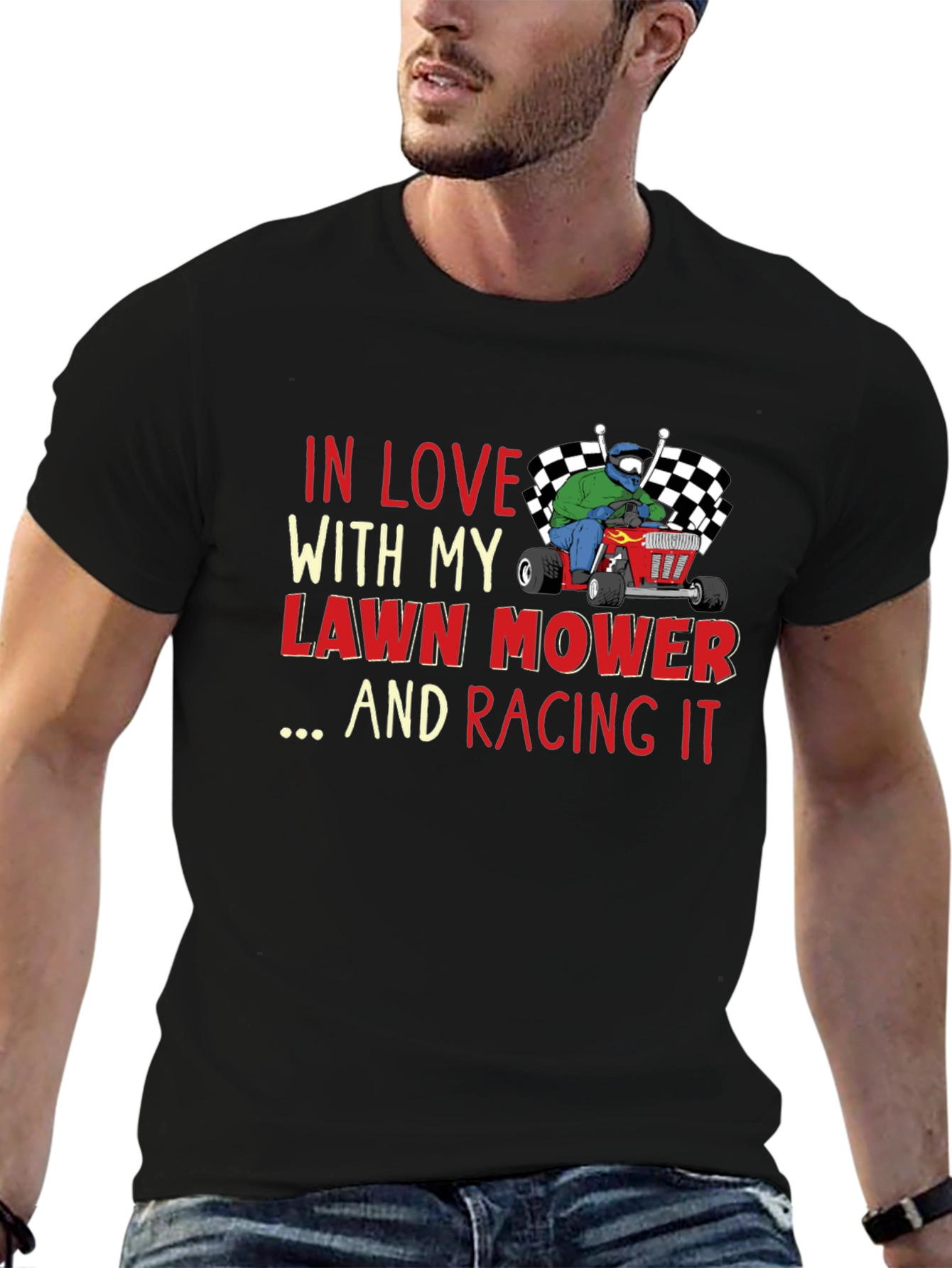 Black Lawn Mower Racing T-Shirt view 6