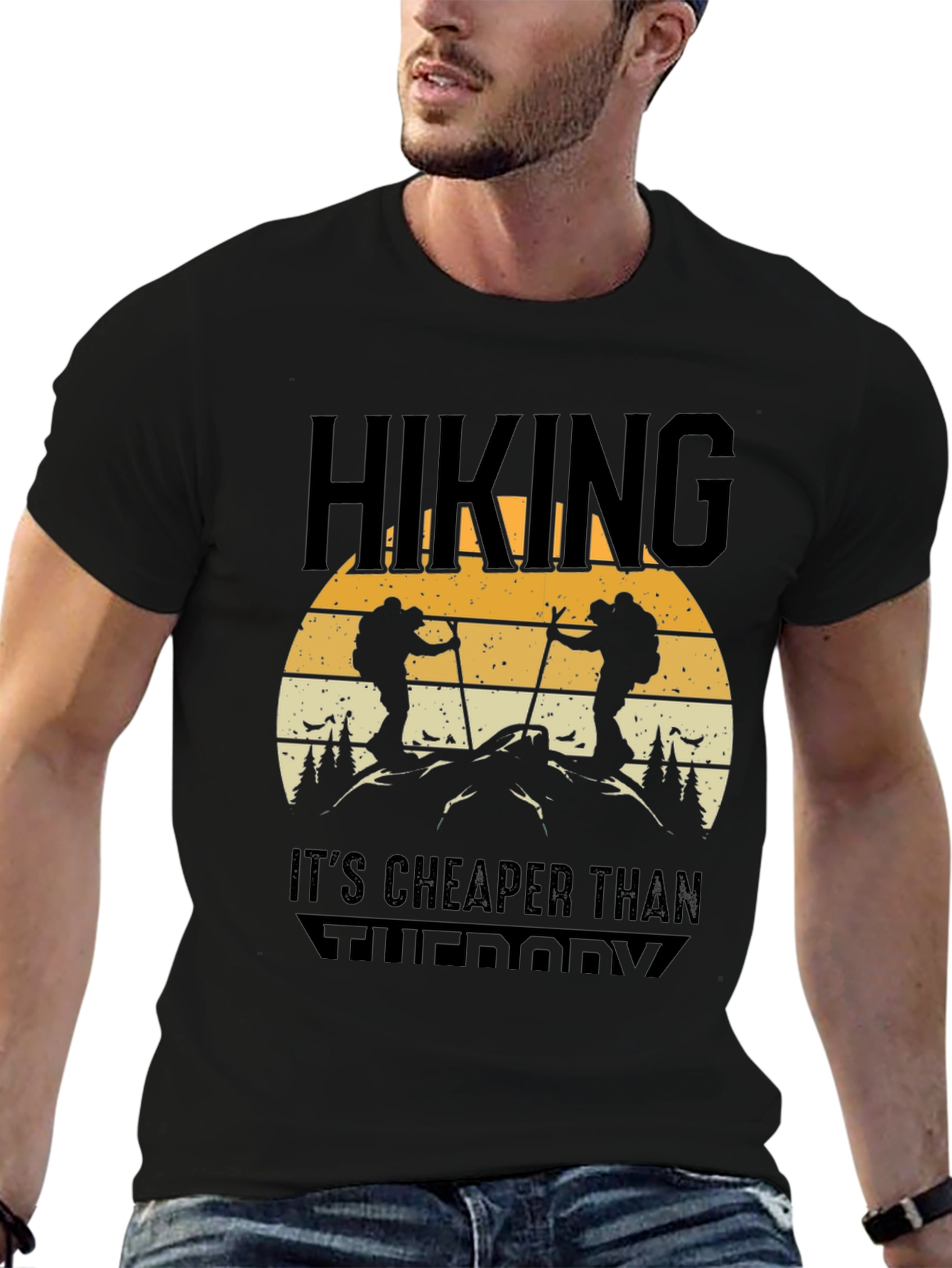 Black Hiking Is Cheaper Than Therapy Tee view 6