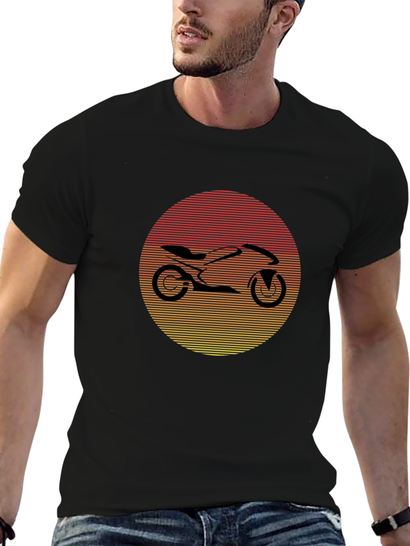 Black Motorcycle Sunset Graphic Tee - Black view 6