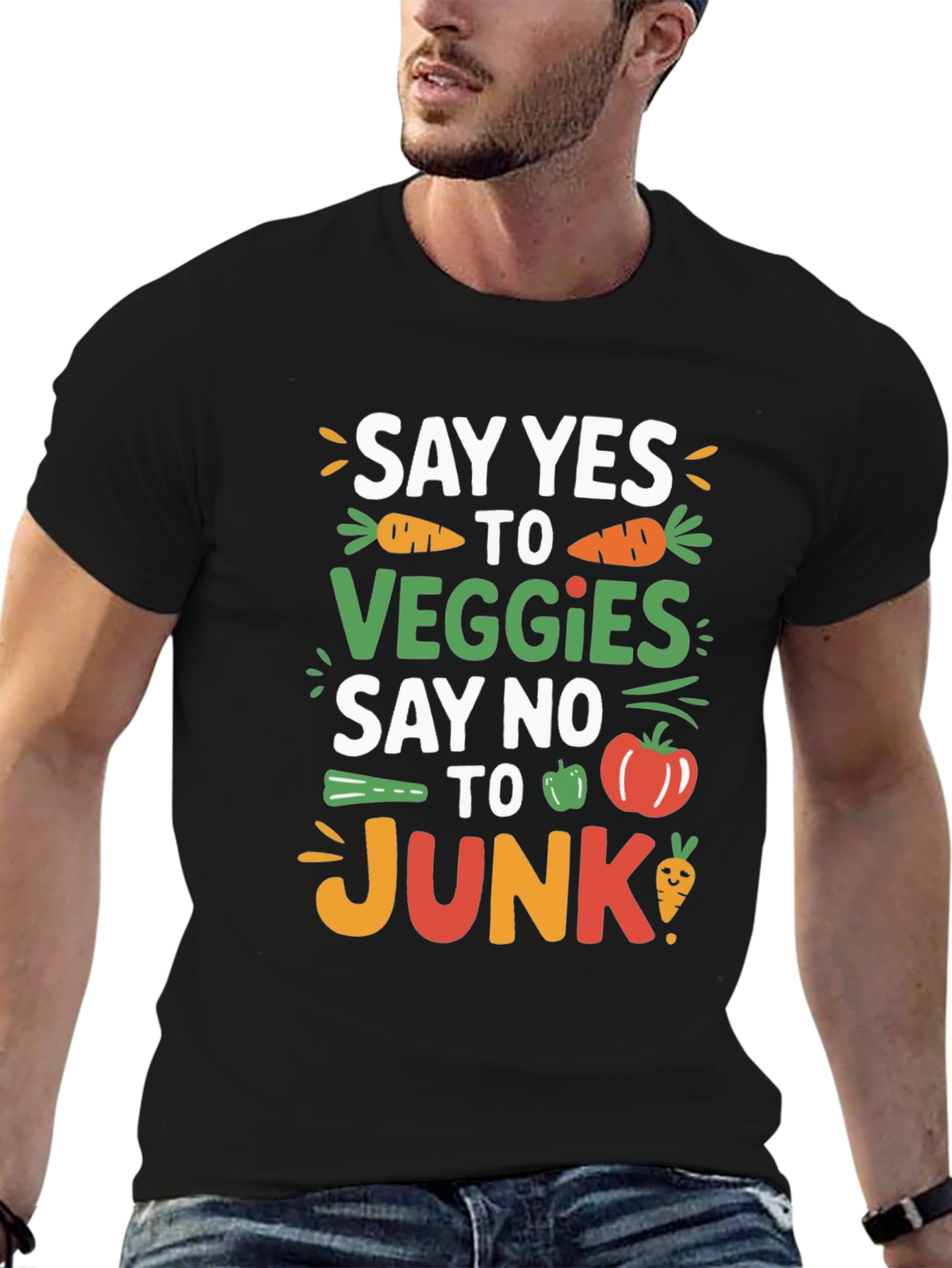 Black Say Yes to Veggies T-Shirt - Eat Healthy! view 6