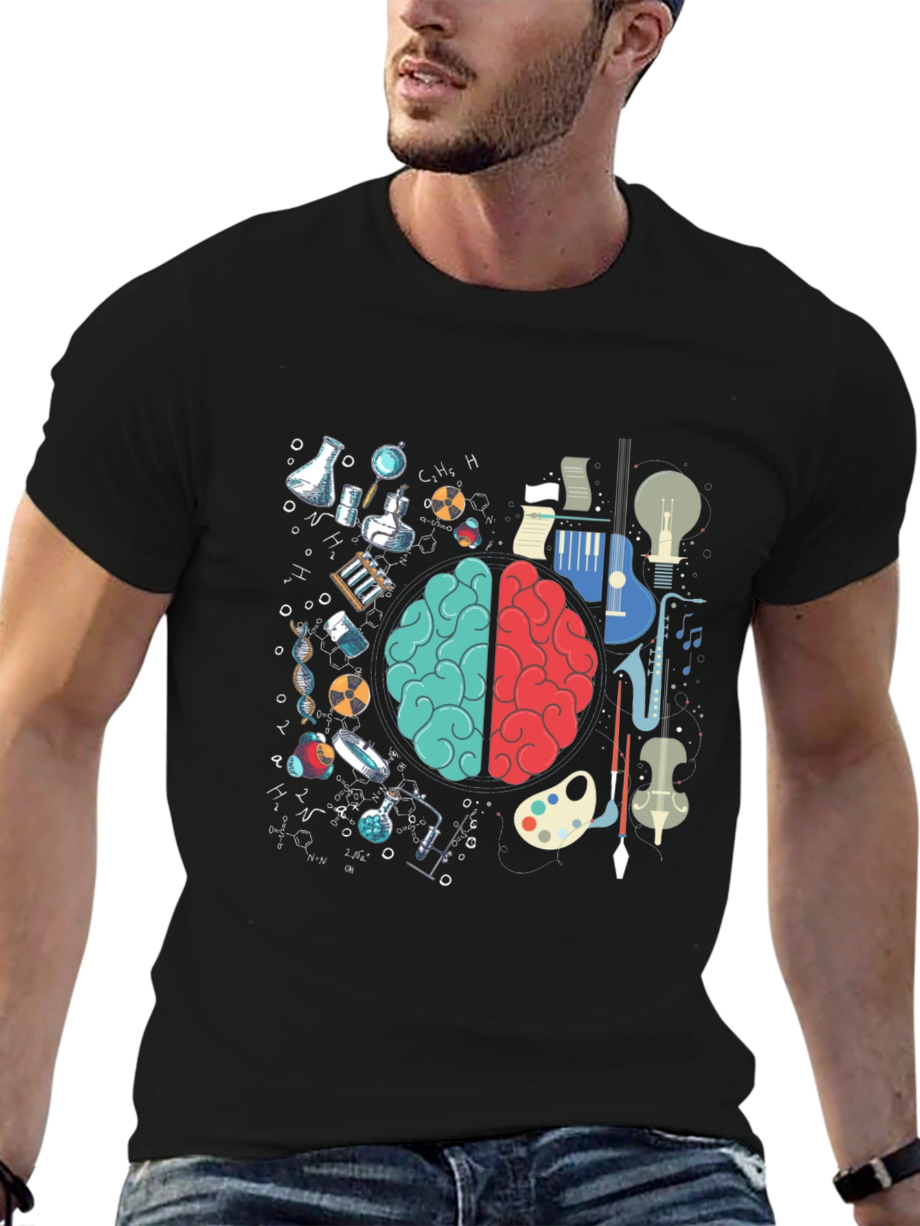 Black Science & Art Brain T-Shirt - Intellectual Style view 6