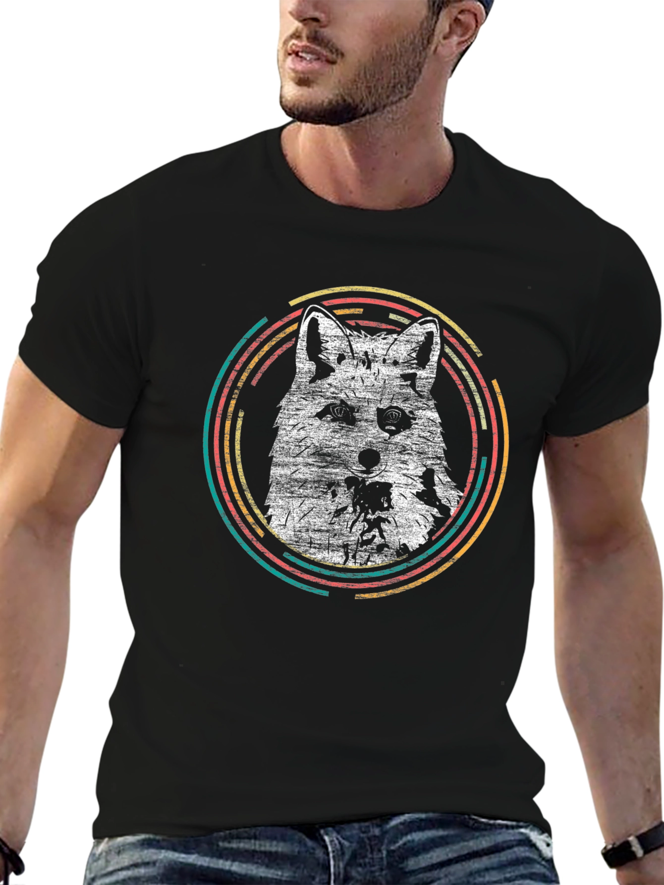 Black Retro Fox Graphic Tee - Men's Black T-Shirt view 6