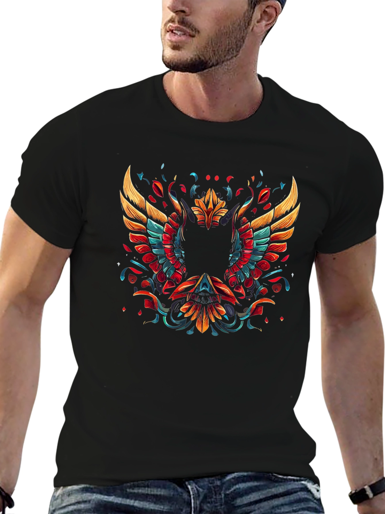 Black Phoenix Graphic Print Black T-Shirt view 6