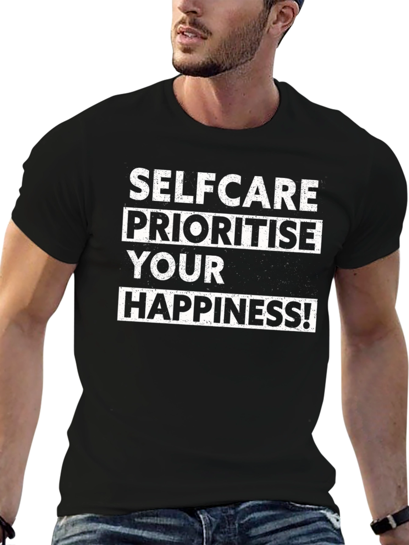 Black Selfcare Prioritise Your Happiness Black T-Shirt view 6