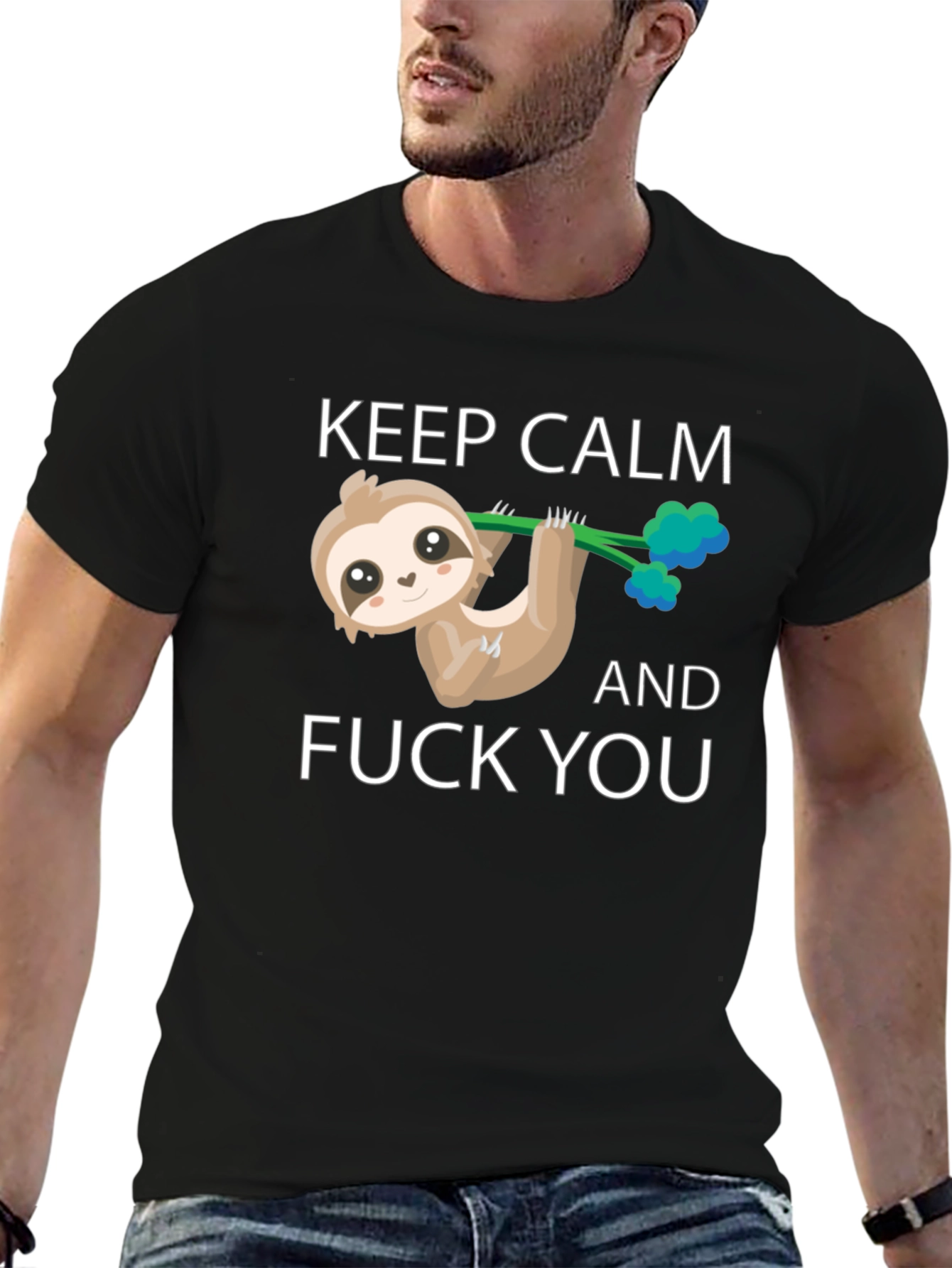 Black Keep Calm Sloth T-Shirt view 6