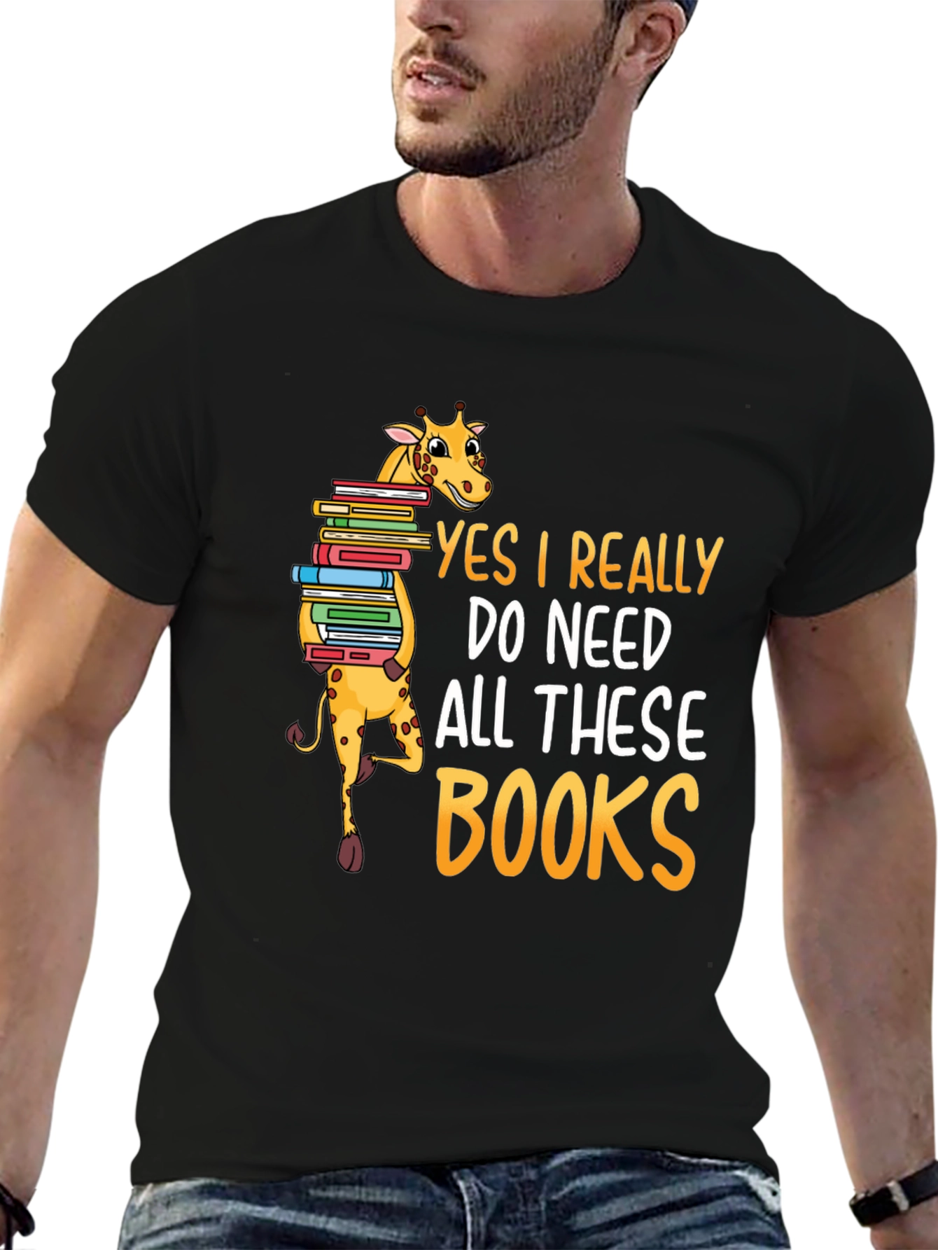 Black Giraffe Lover Reader Funny Books T-Shirt view 6