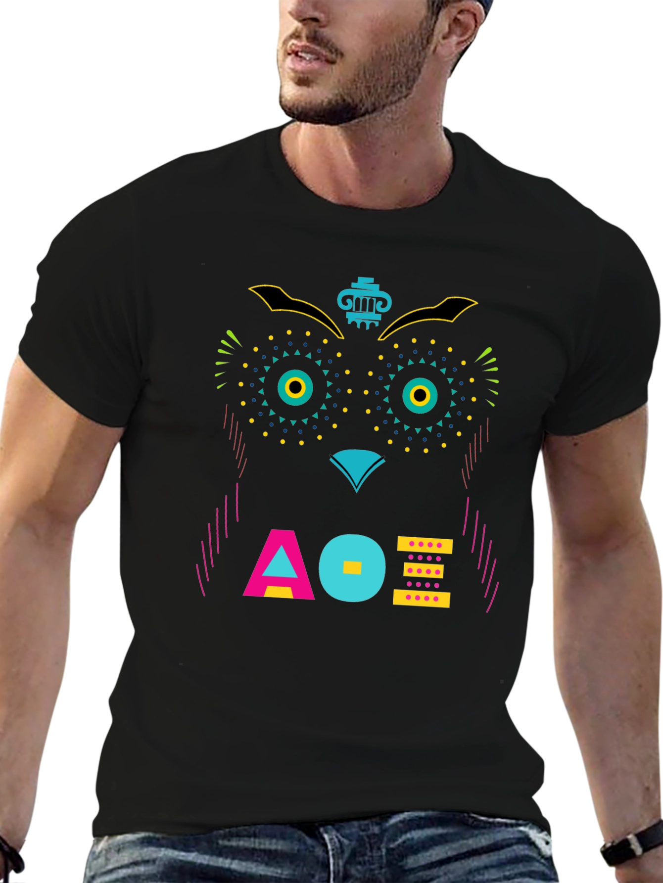 Black Geometric Owl Graphic Tee - Unique Modern Design view 6