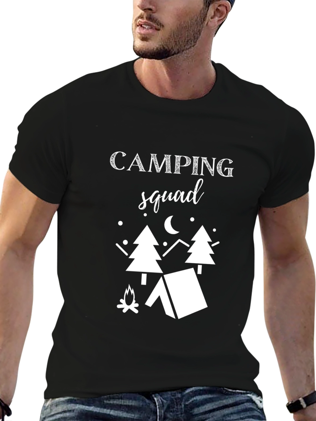 Black Camping Squad Graphic Tee - Black Unisex T-Shirt view 6