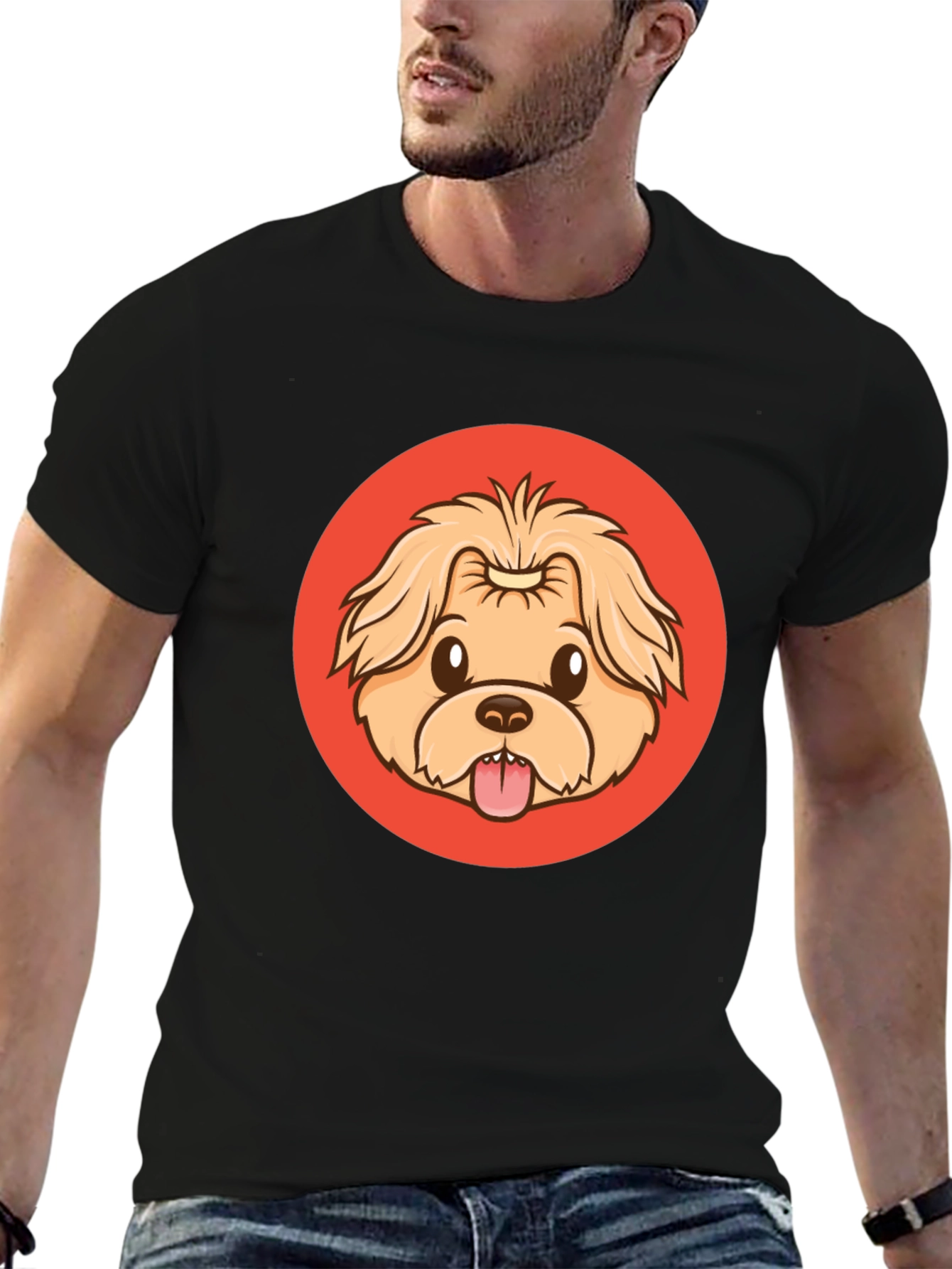 Black Cute Dog Cartoon Graphic Black T-Shirt view 6