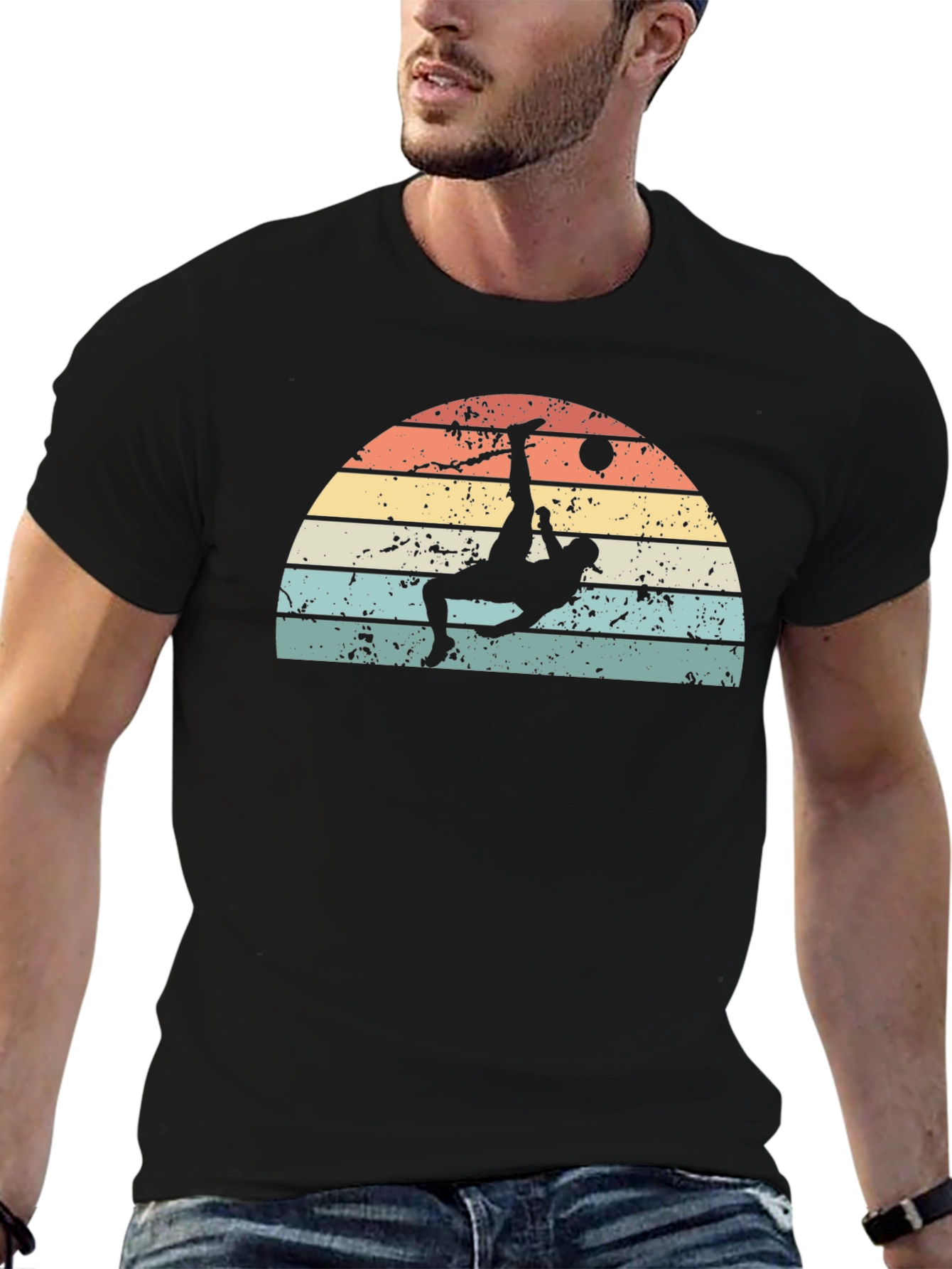 Black Retro Soccer Bicycle Kick Black T-Shirt view 6