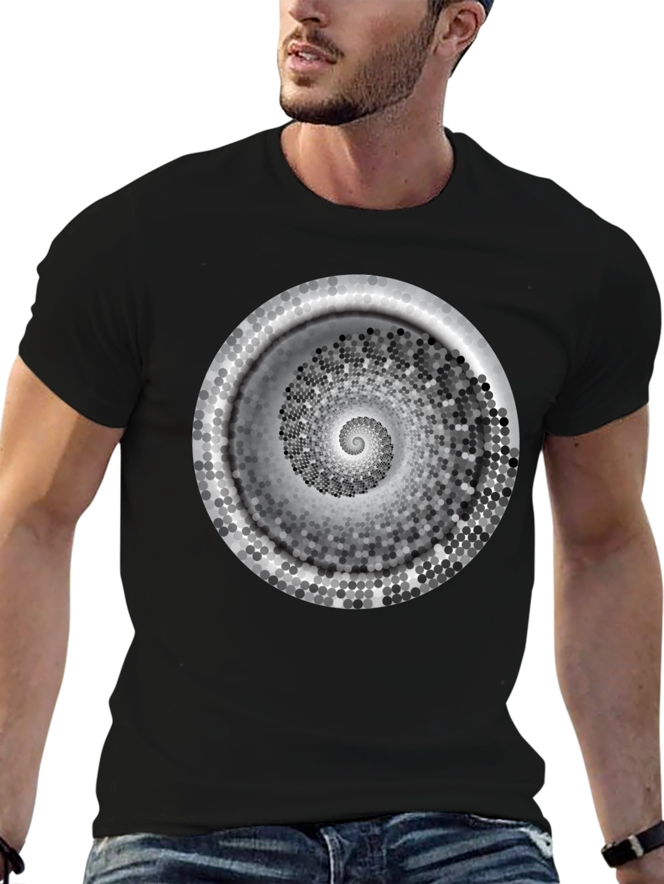 Black Hypnotic Spiral Graphic Tee - Modern Black T-Shirt view 6