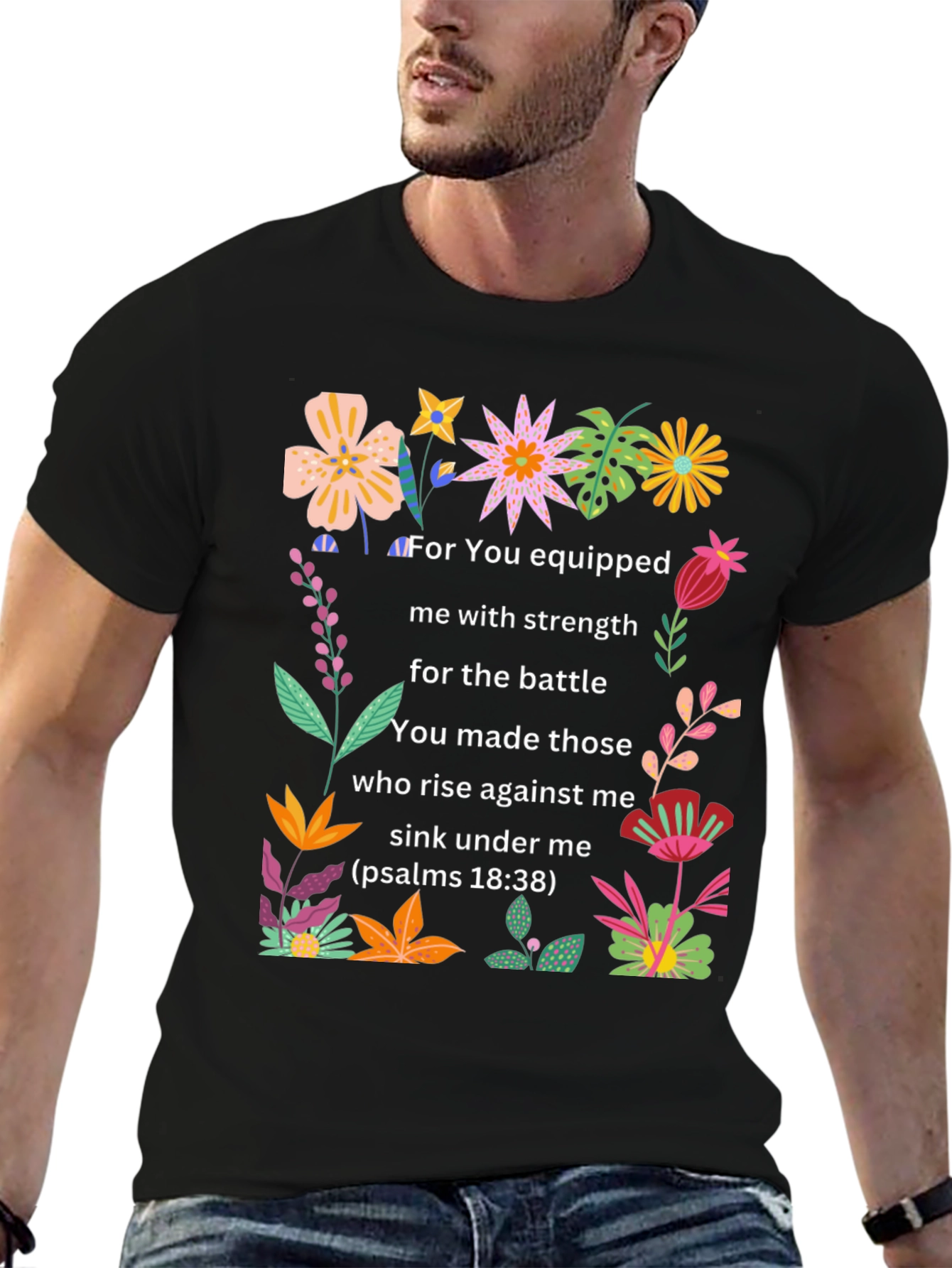 Black Floral Psalms Verse Black T-Shirt view 6