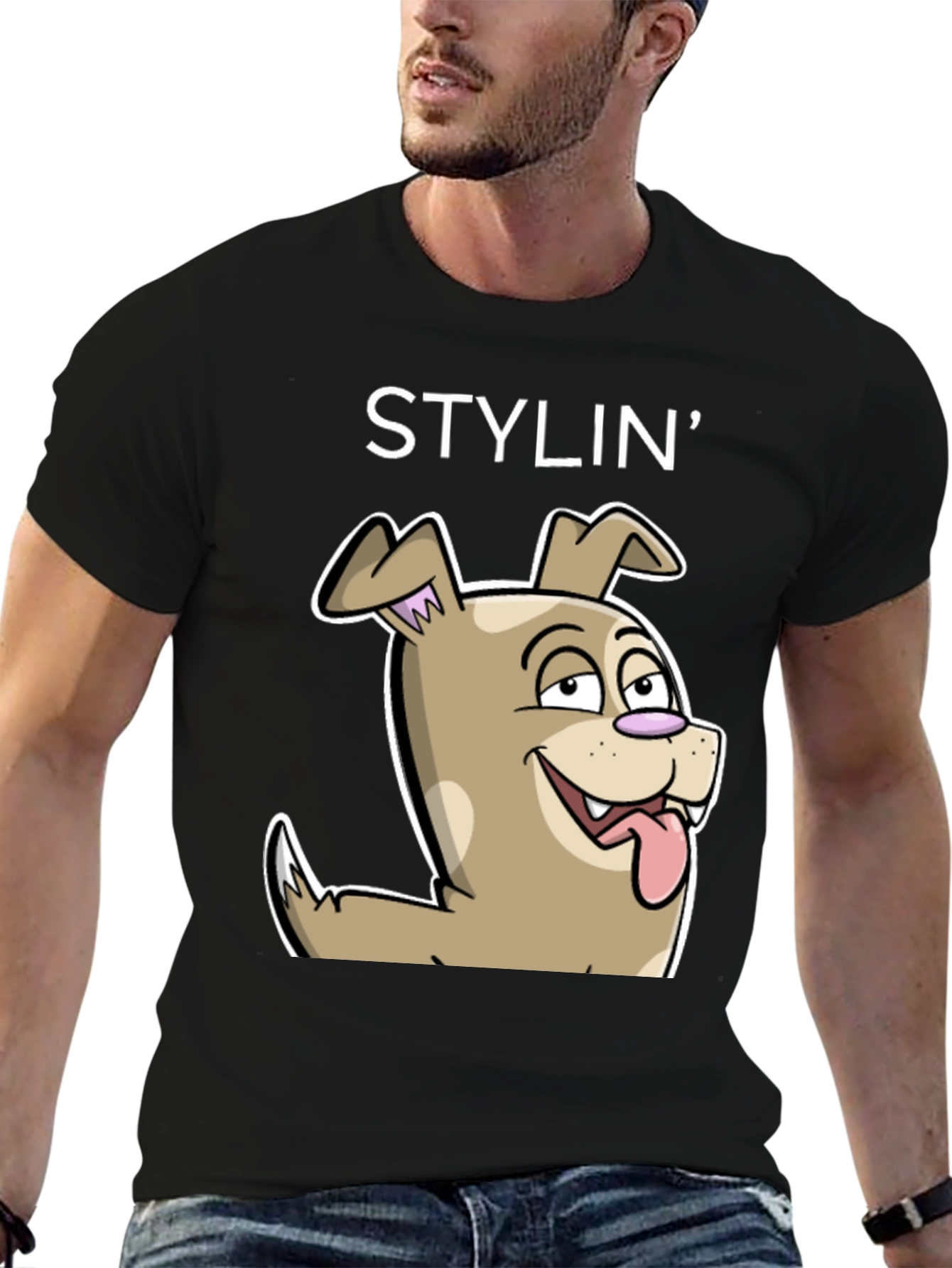 Black Stylin' Dog Cartoon Graphic Tee - Unisex view 6