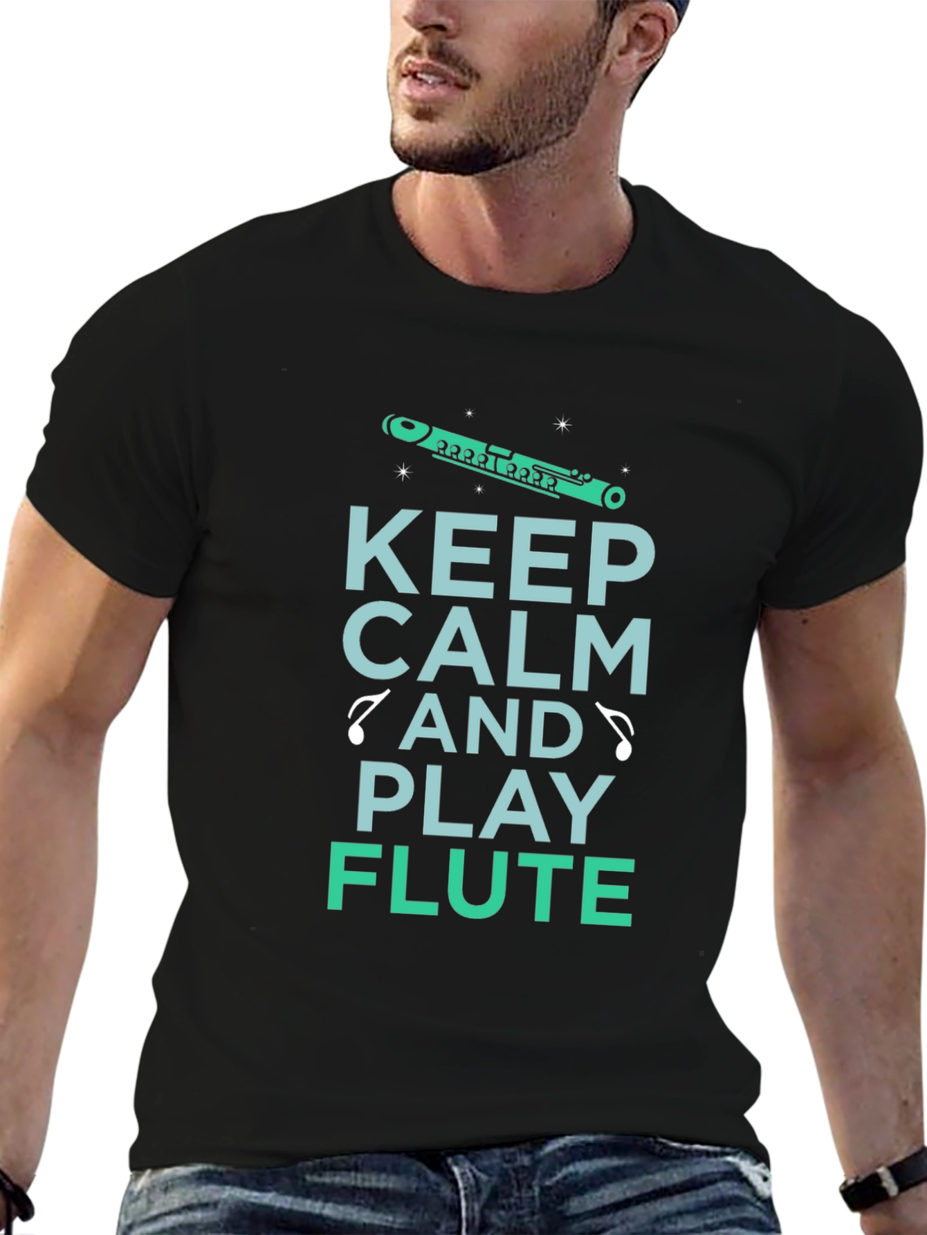 Black Keep Calm Play Flute T-Shirt Musician Tee view 6