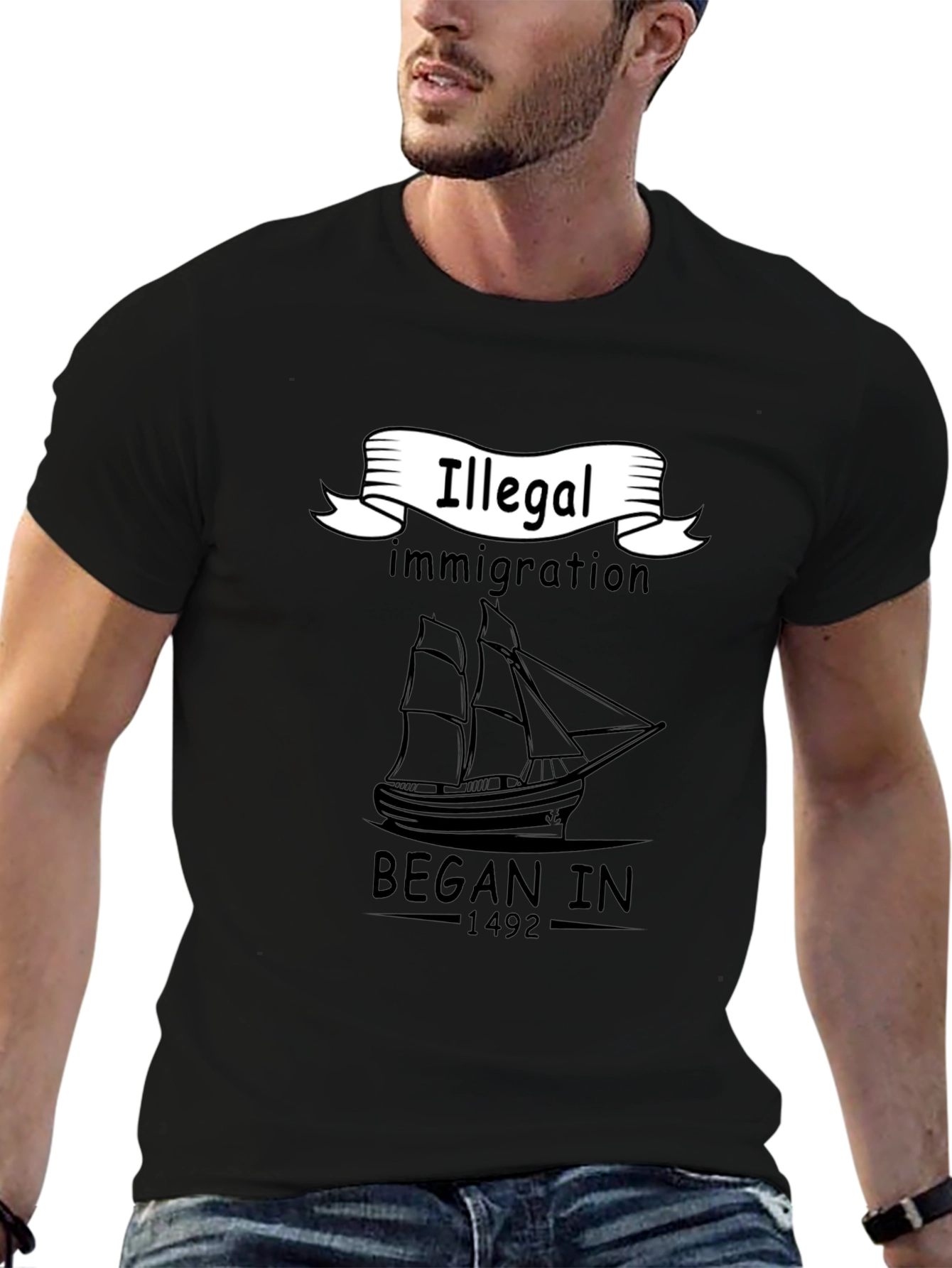 Black Illegal Immigration Began In 1492 Black T-Shirt view 6