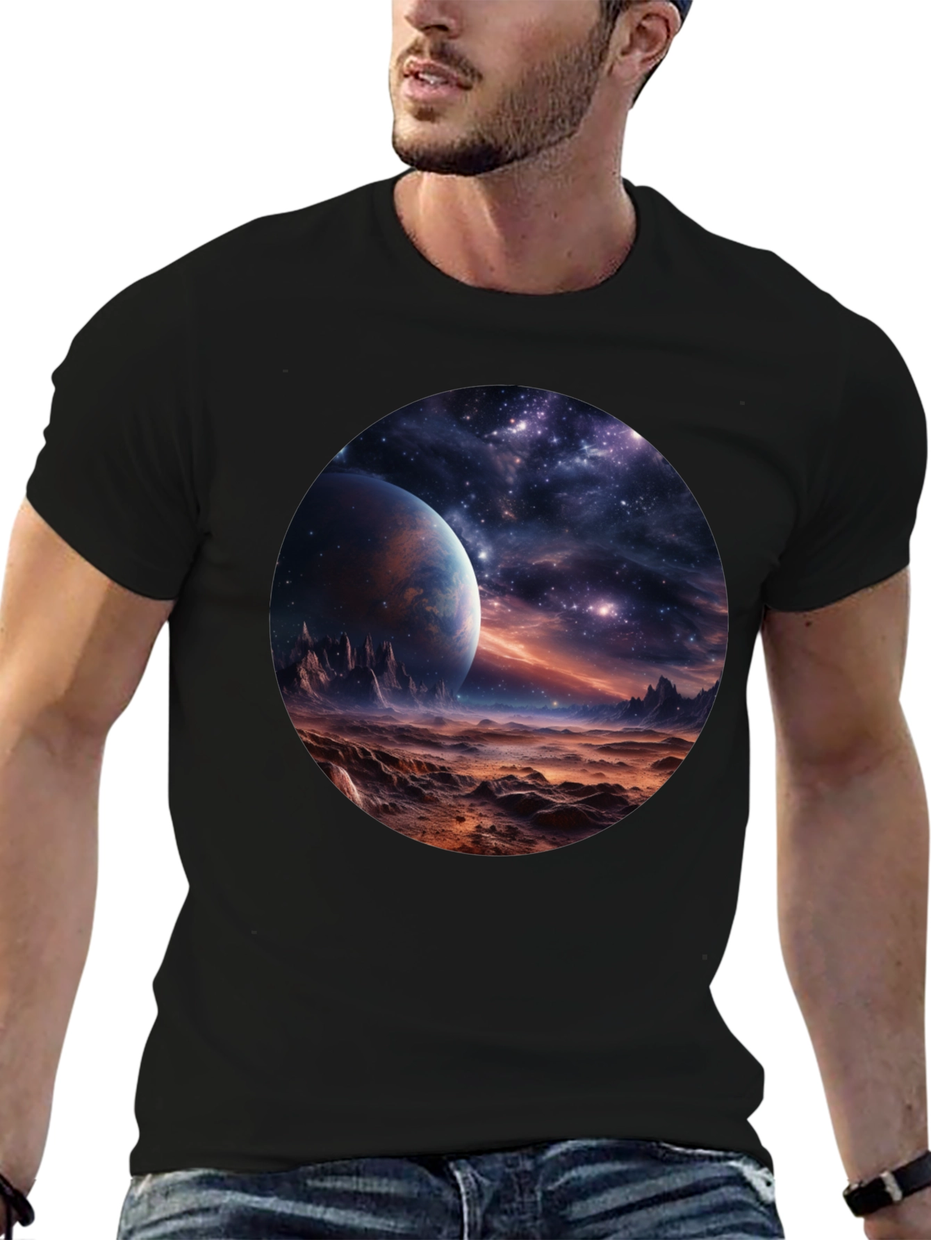 Black Cosmic Planet Graphic Tee - Black view 6