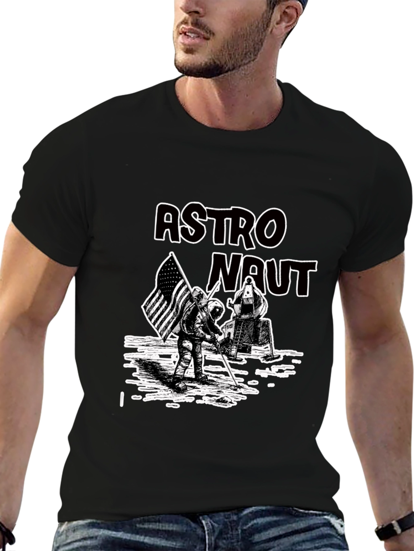 Black Astronaut Graphic Print Tee - Lunar Landing view 6