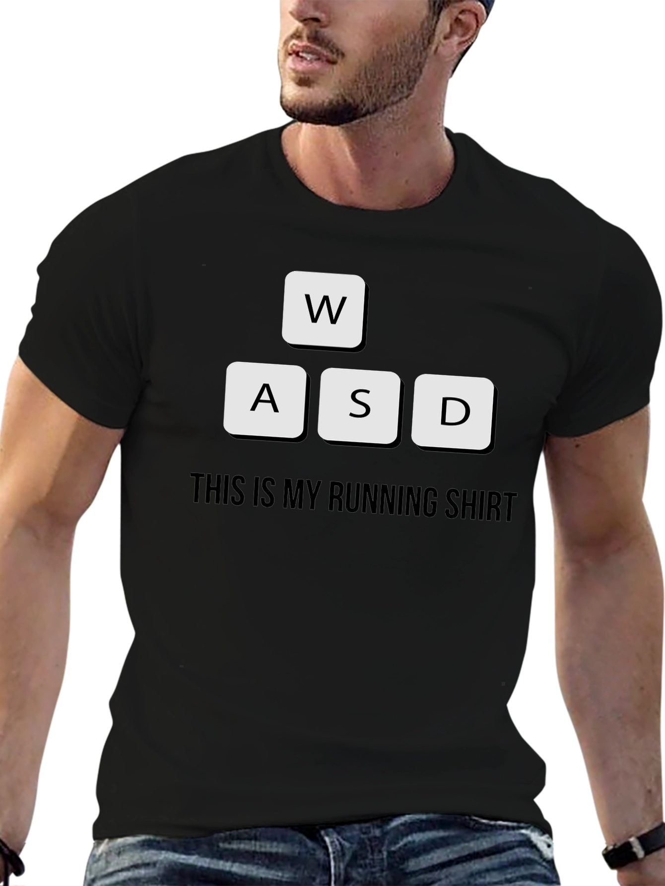 Black Gamer Running Shirt - WASD Keyboard Design view 6