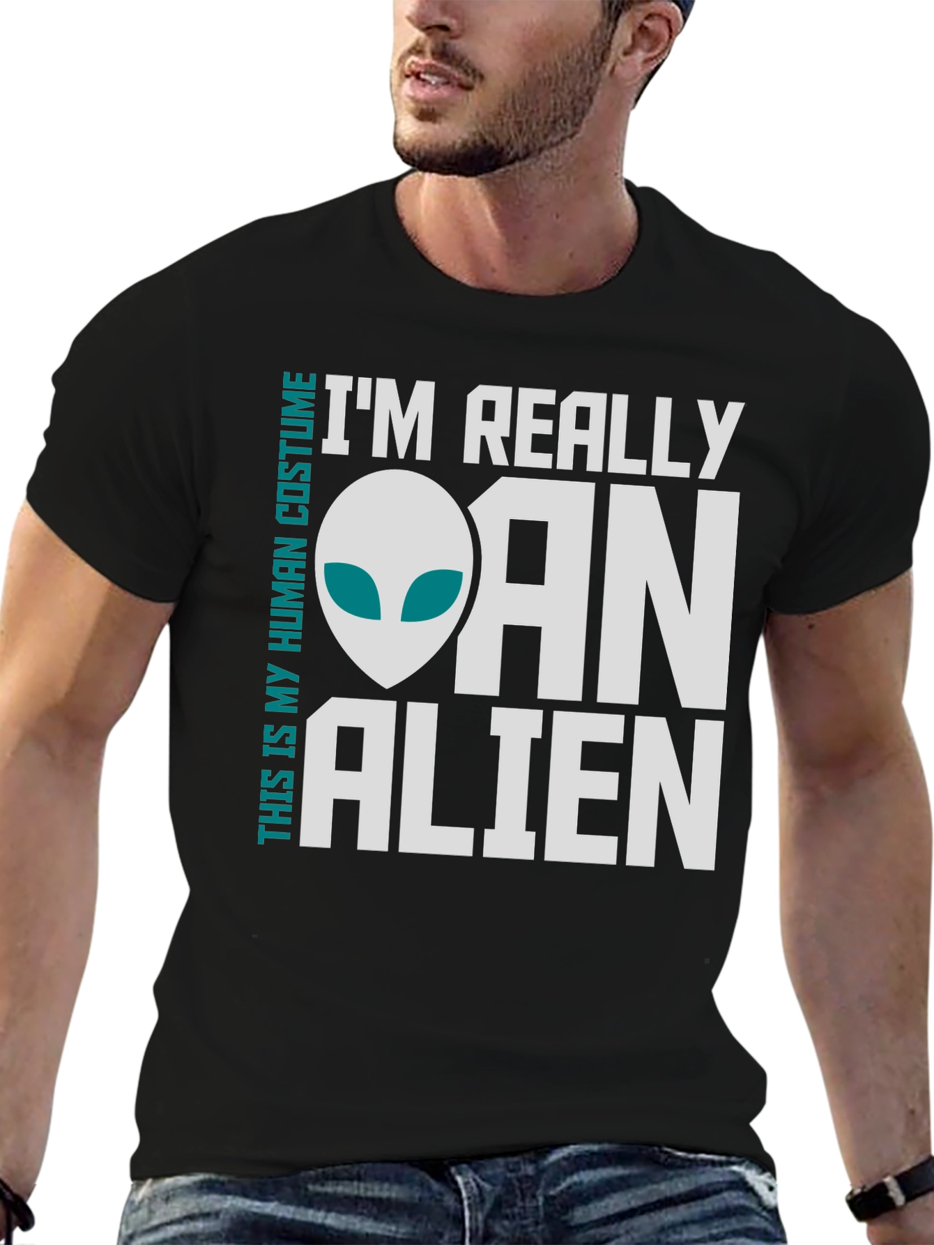 Black I'm Really an Alien Costume T-Shirt - Funny Novelty Tee view 6