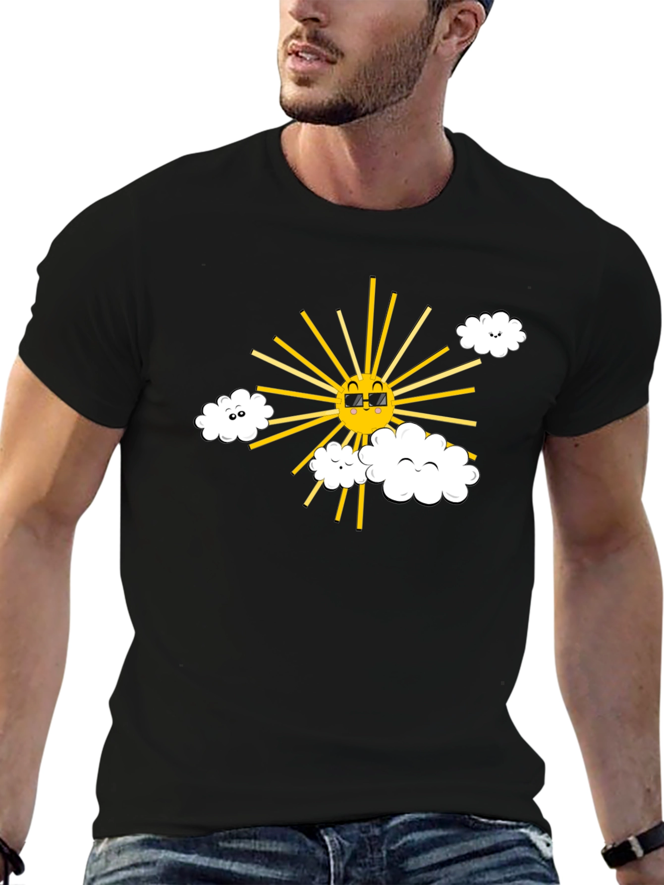 Black Cool Sun & Cloud Graphic Tee - Black view 6