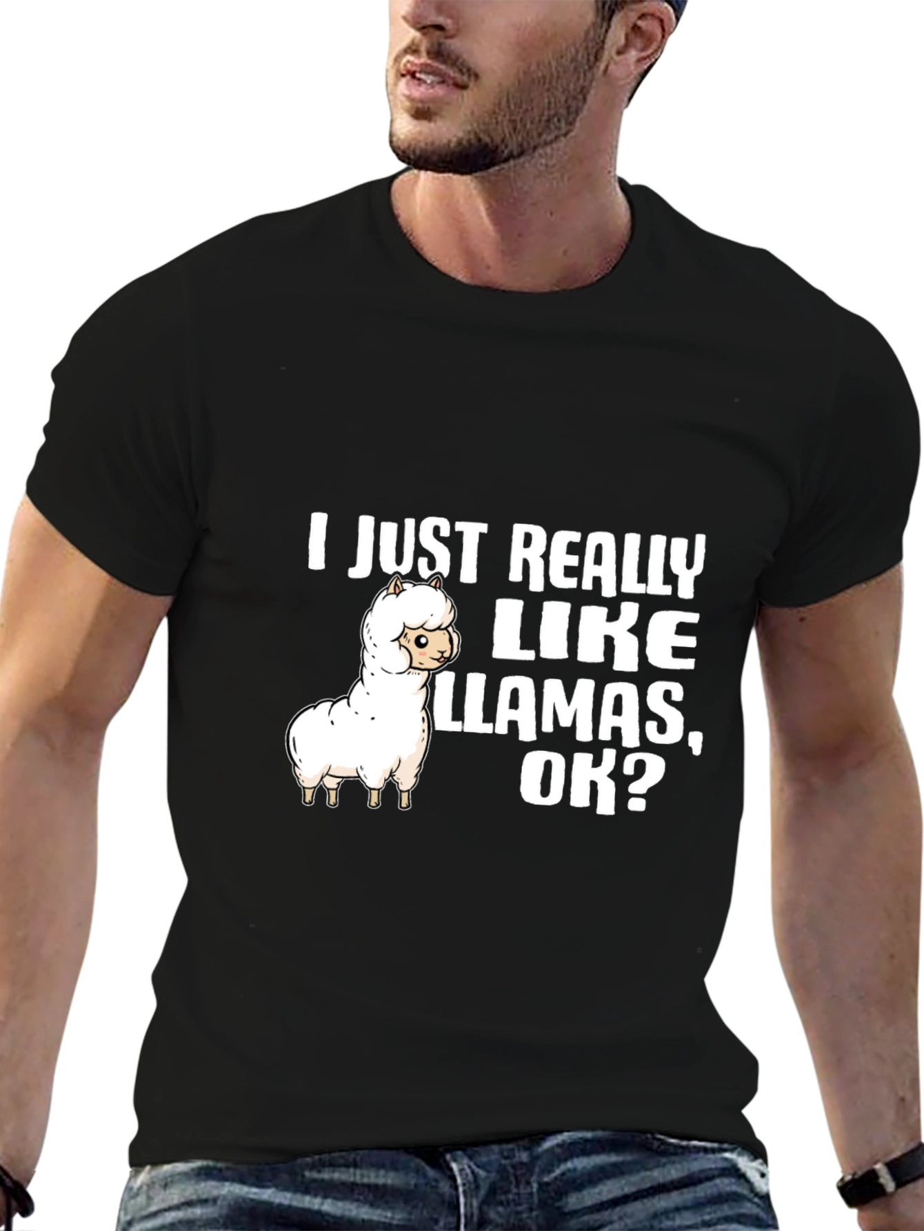 Black Llama Lover T-Shirt: I Just Really Like Llamas, OK? view 6