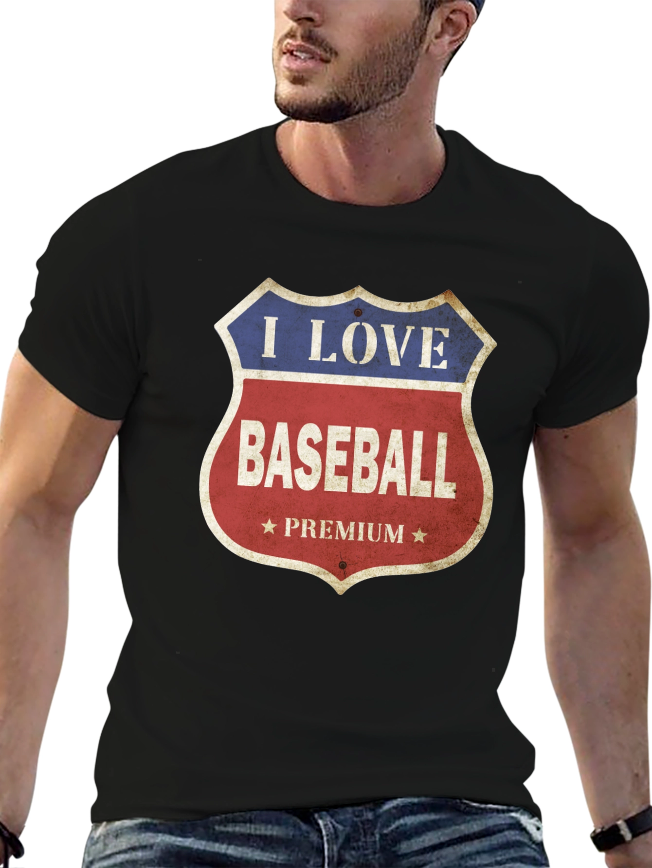 Black I Love Baseball Premium T-Shirt view 6