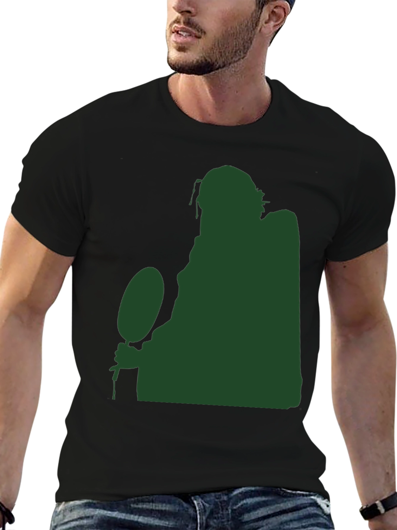 Black Silhouette Figure Holding Ball Black T-Shirt view 6