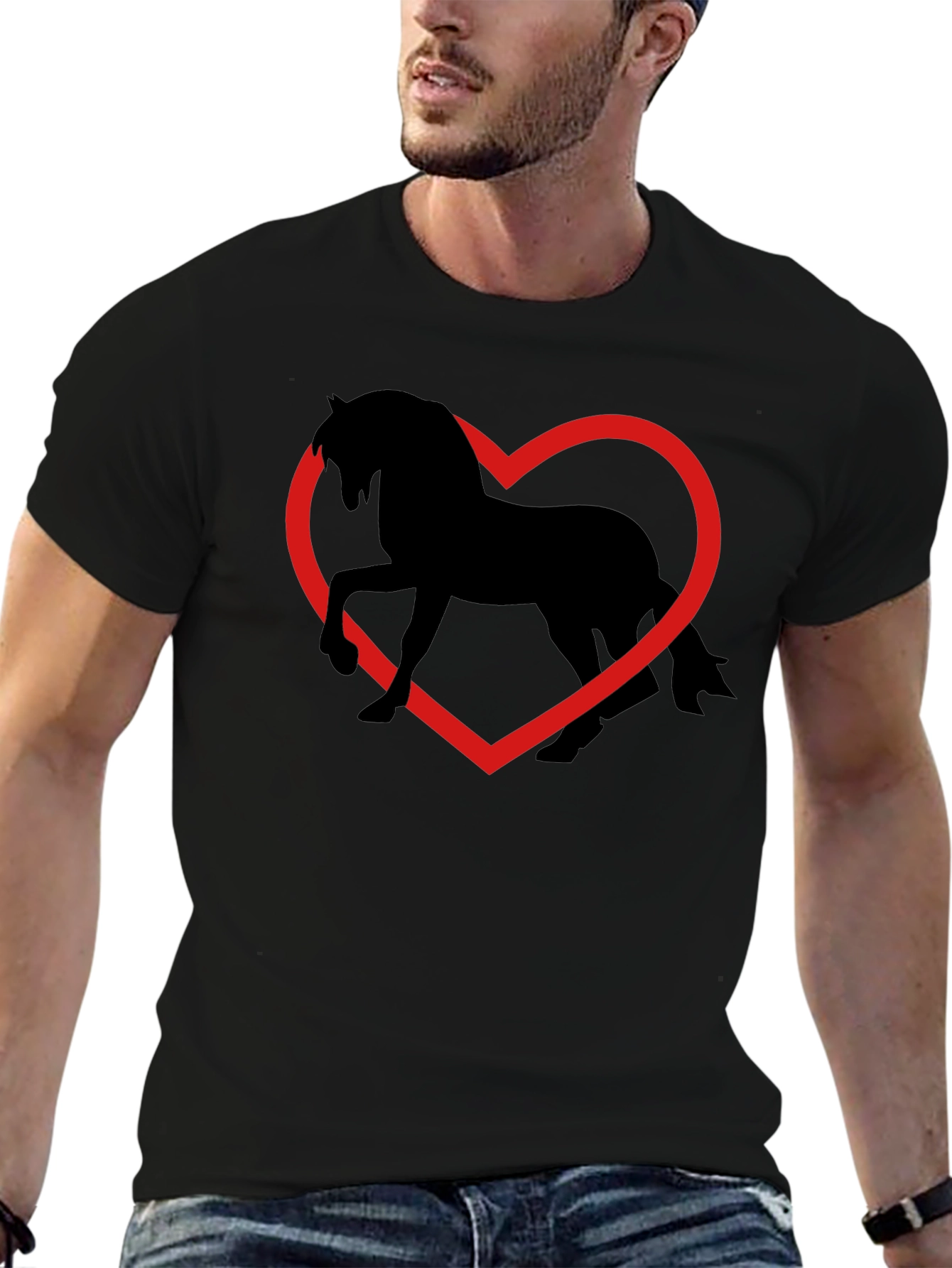 Black Horse Heart T-Shirt - Black Cotton Graphic Tee view 6