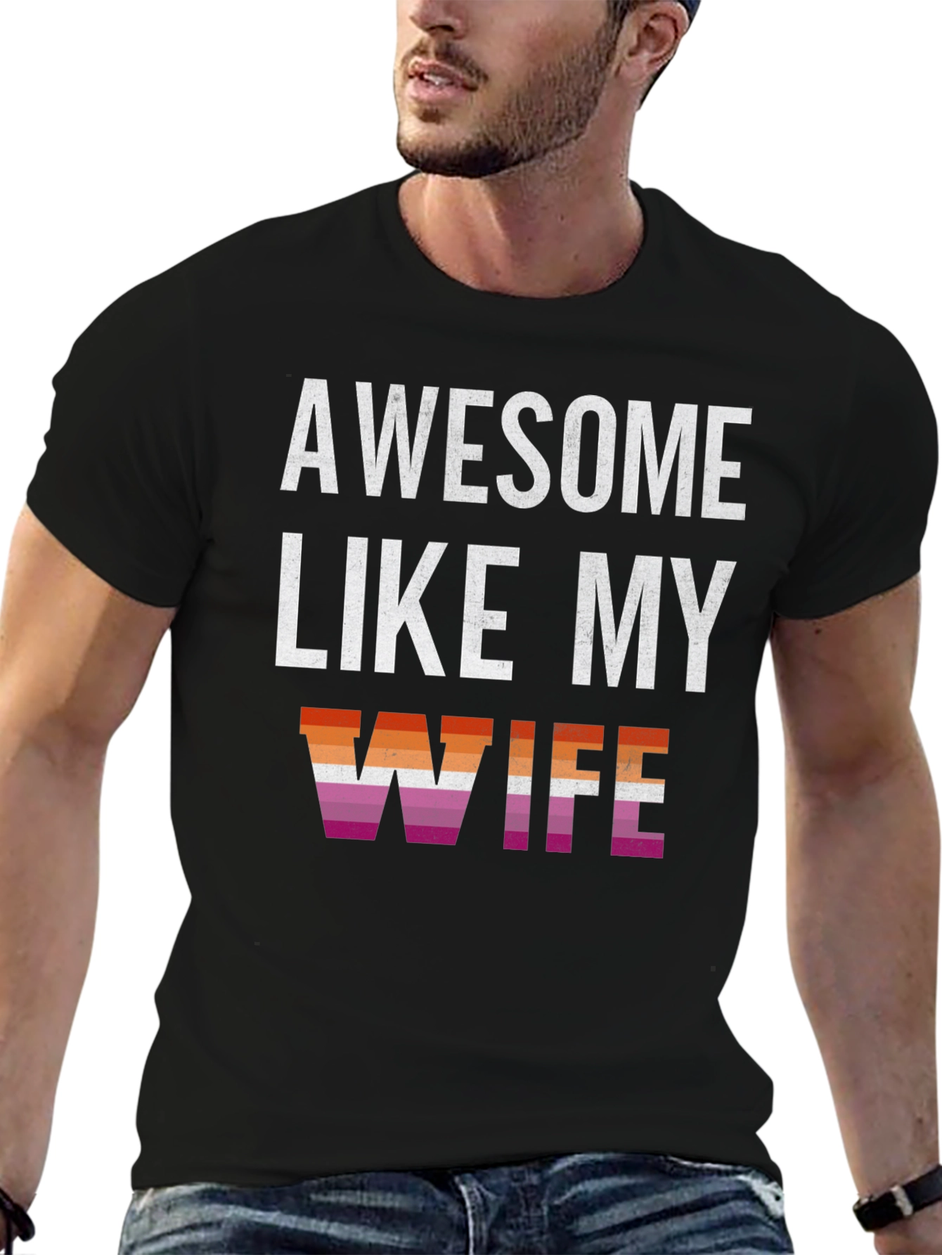 Black Awesome Like My Wife Lesbian Pride T-Shirt view 6