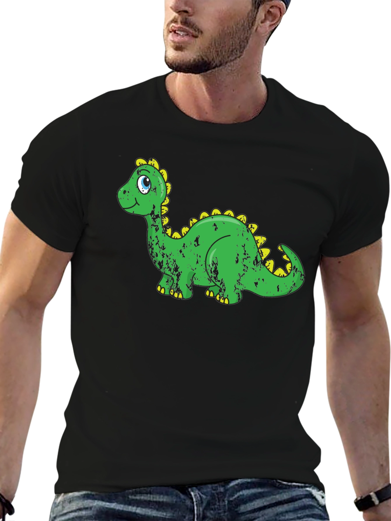 Black Cartoon Dinosaur Graphic Print T-Shirt view 6