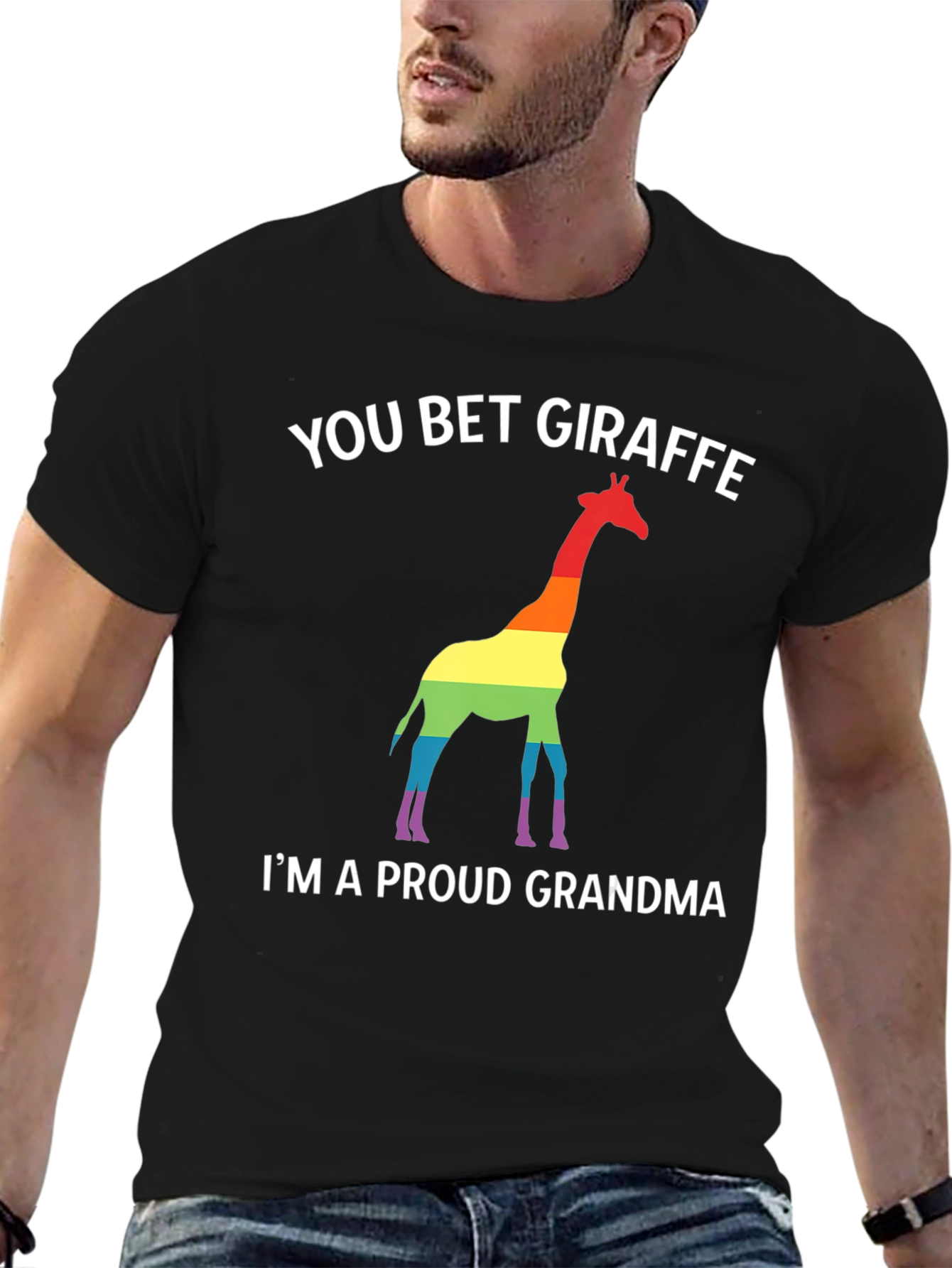 Black You Bet Giraffe Pride Grandma T-Shirt view 6