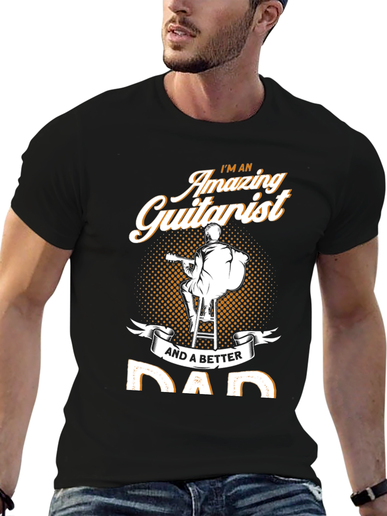 Black Amazing Guitarist Dad T-Shirt view 6
