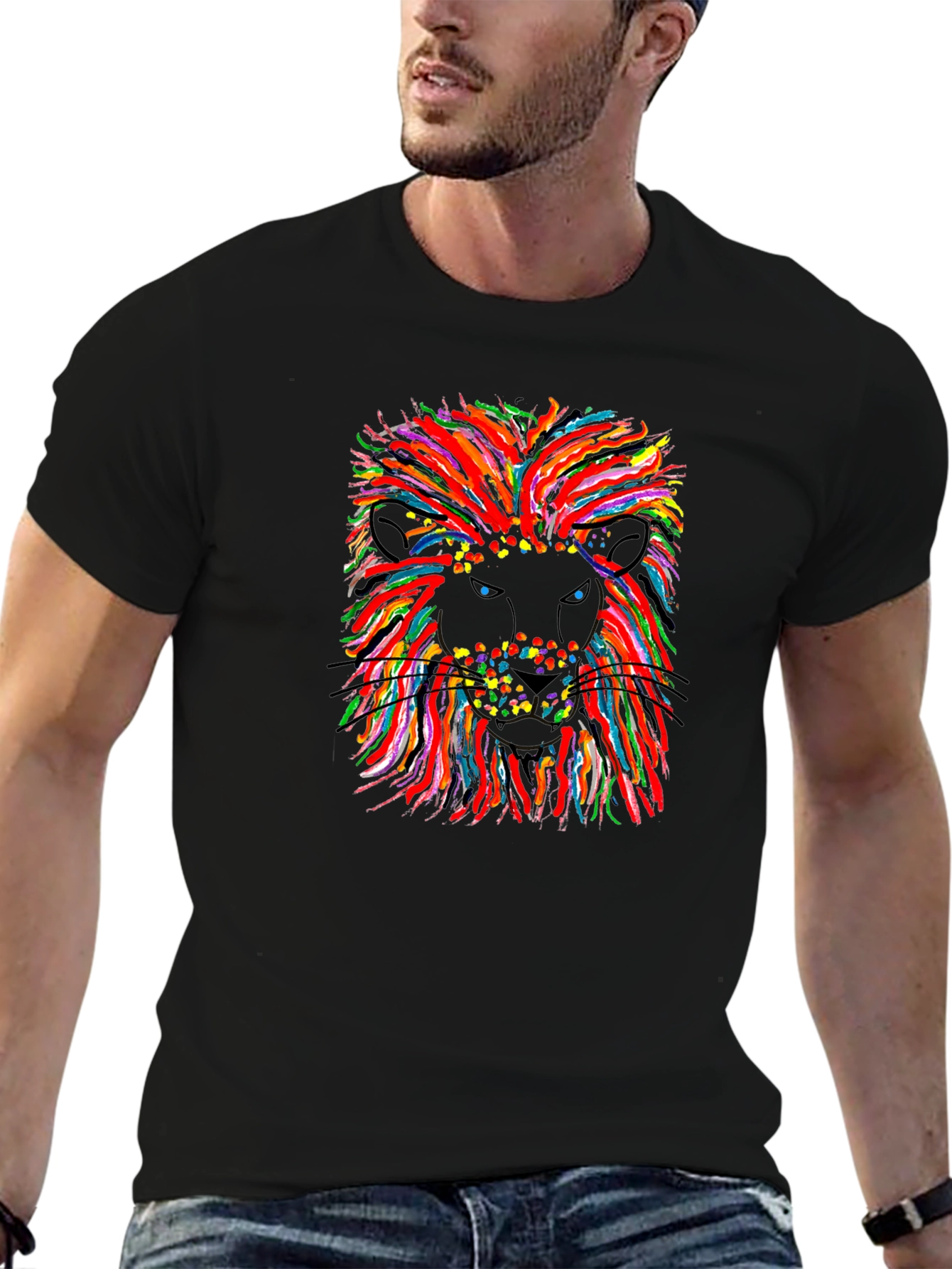 Black Lion Graphic T-Shirt - Vibrant Art Design view 6