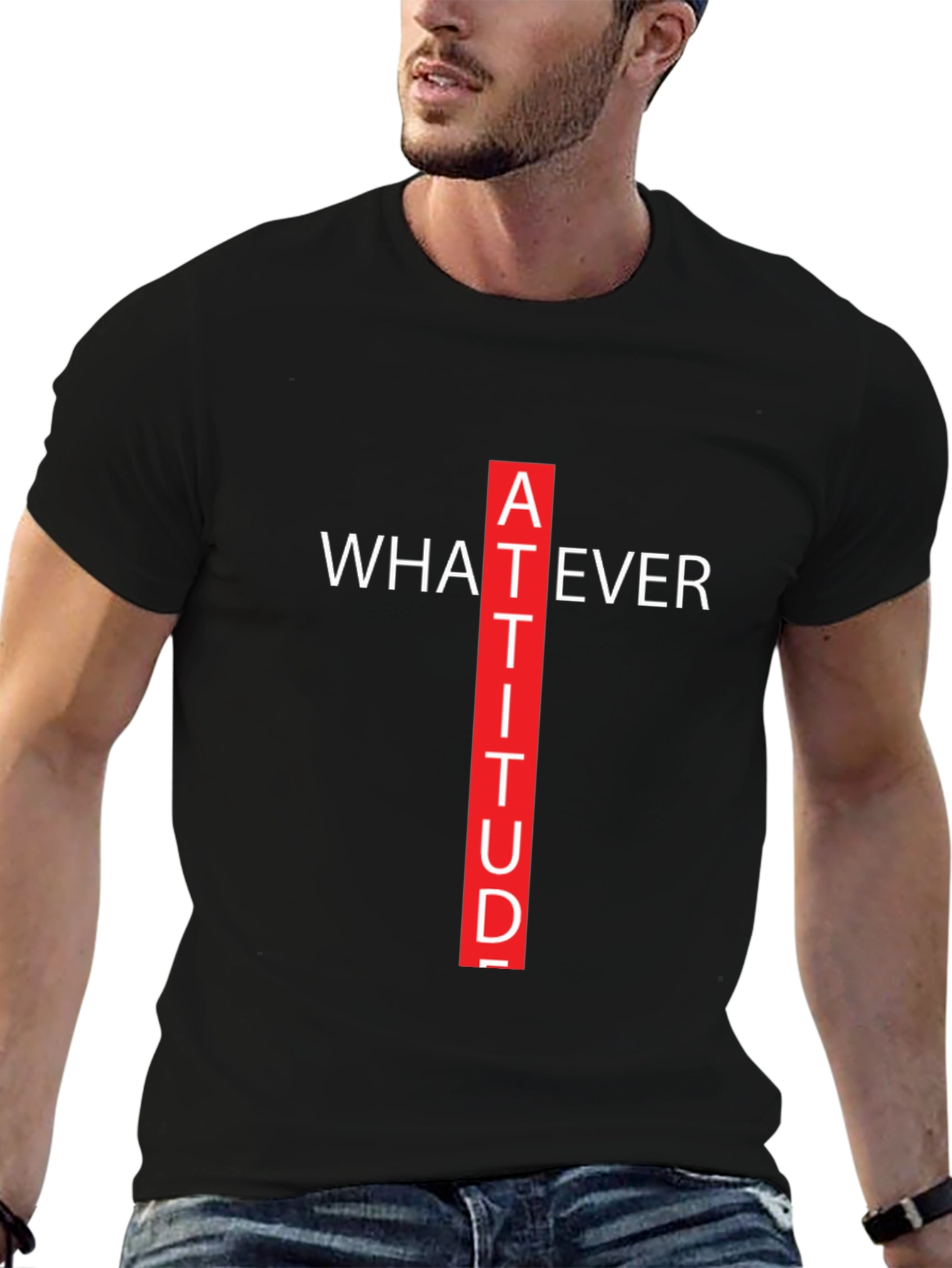 Black Attitude Graphic Tee - Whatever Crew Neck T-Shirt view 6