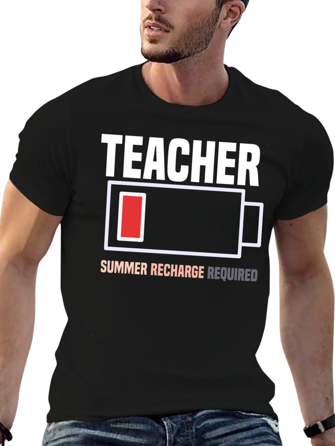 Black Teacher Summer Recharge Required T-Shirt view 6