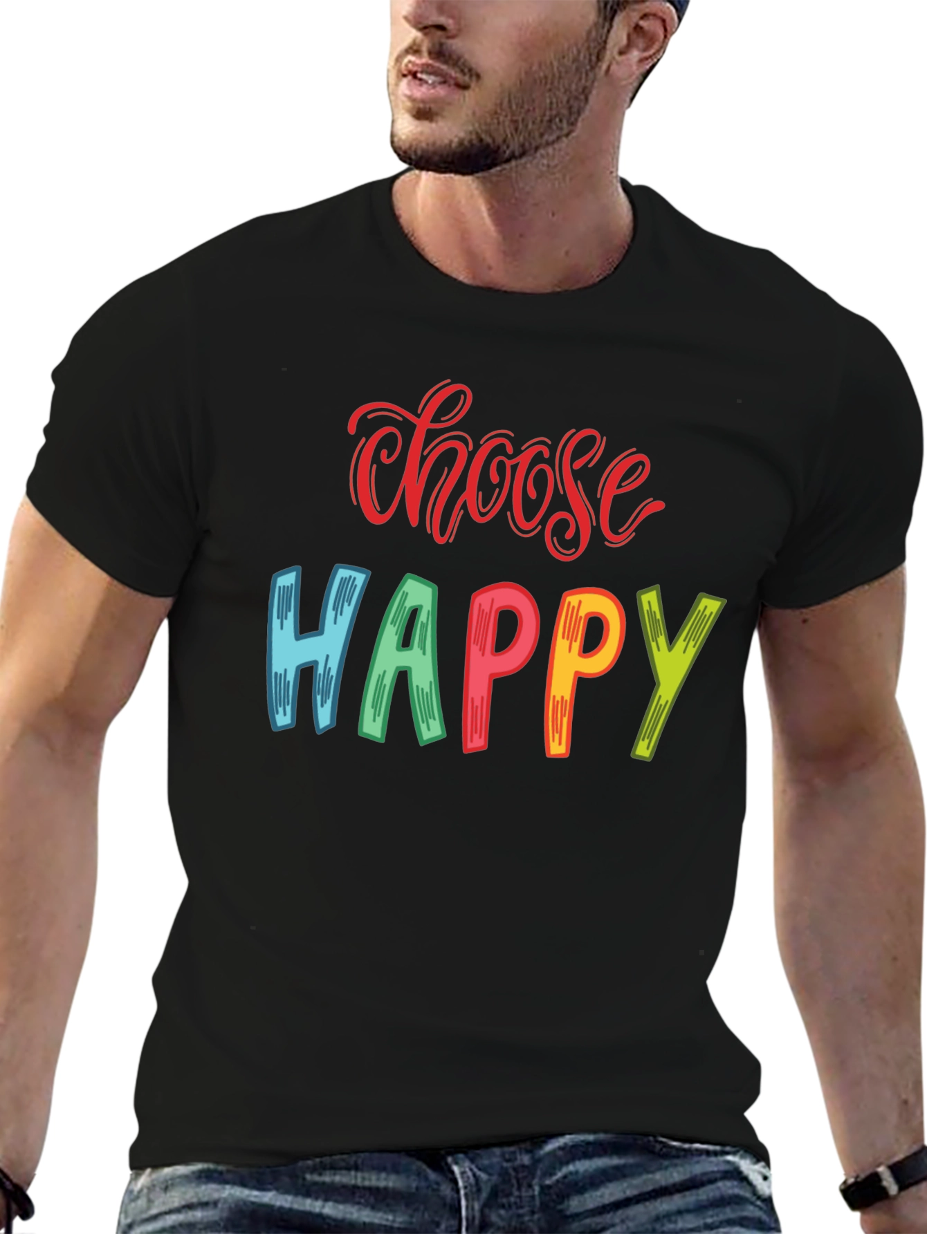 Black Choose Happy Graphic T-Shirt - Positive Vibes view 6