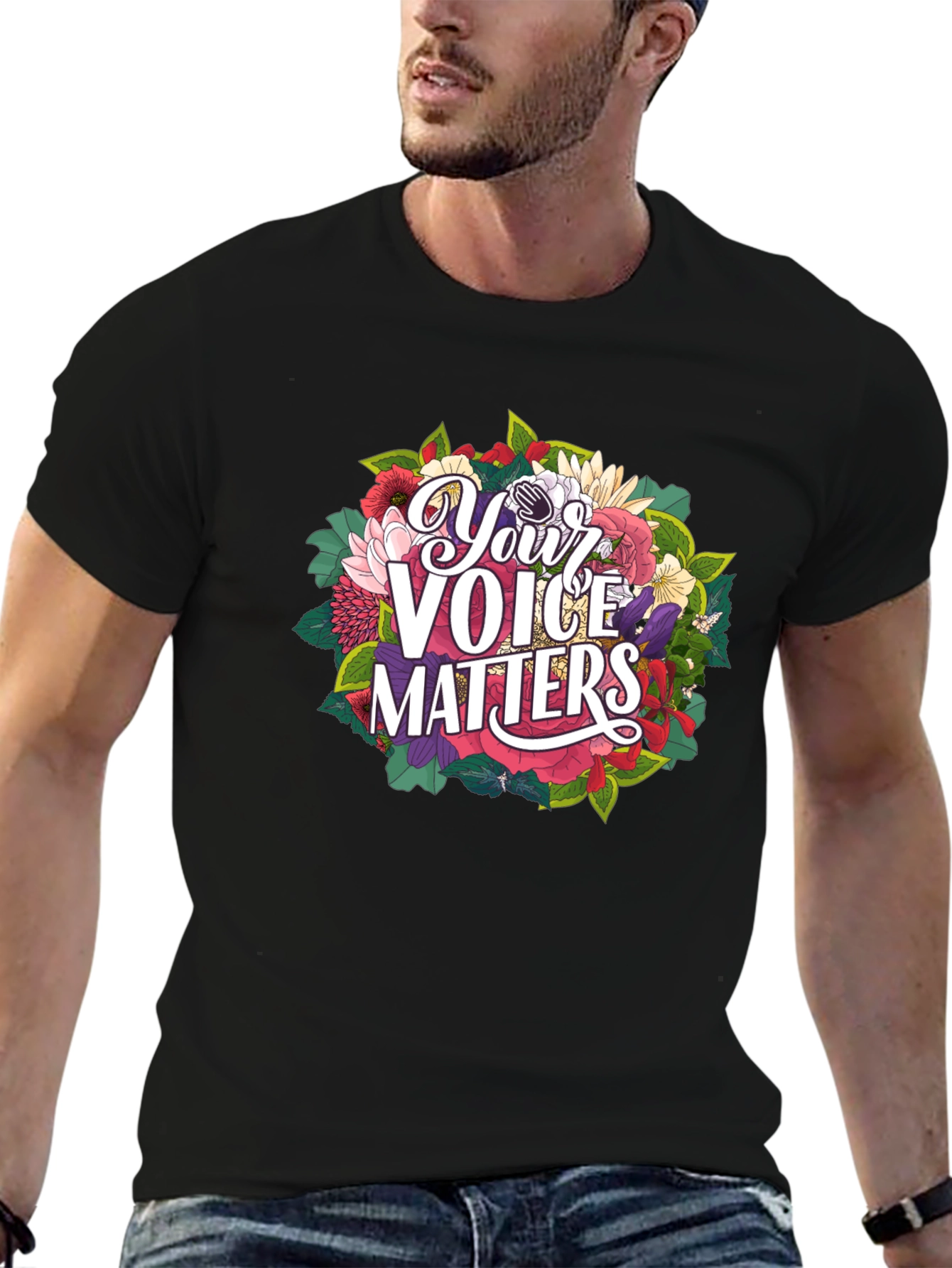 Black Your Voice Matters Graphic Tee - Black view 6