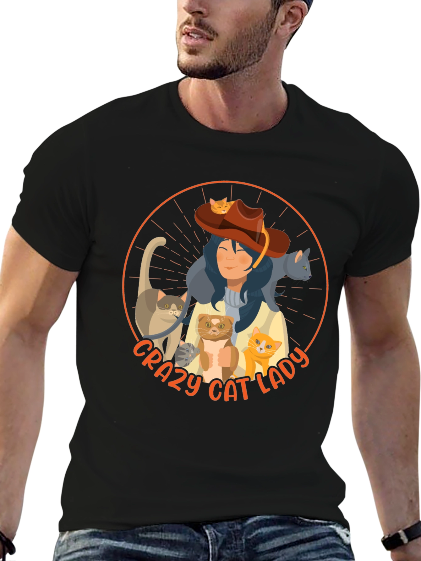 Black Crazy Cat Lady Graphic Tee - Unisex view 6