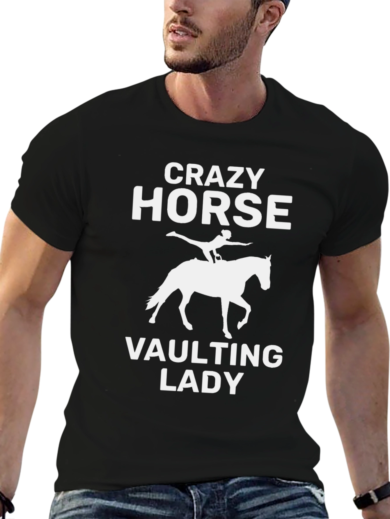 Black Crazy Horse Vaulting Lady T-Shirt - Equestrian Tee view 6