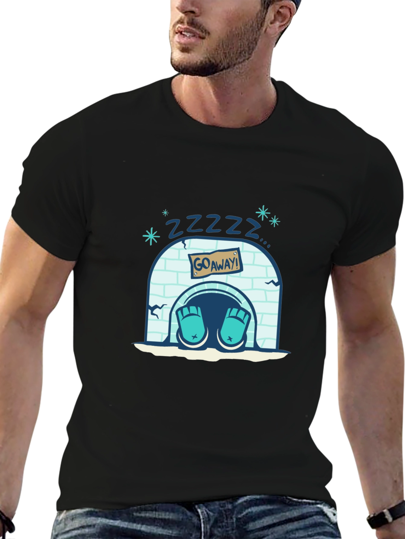 Black Funny Igloo Zzz Men's Black T-Shirt view 6