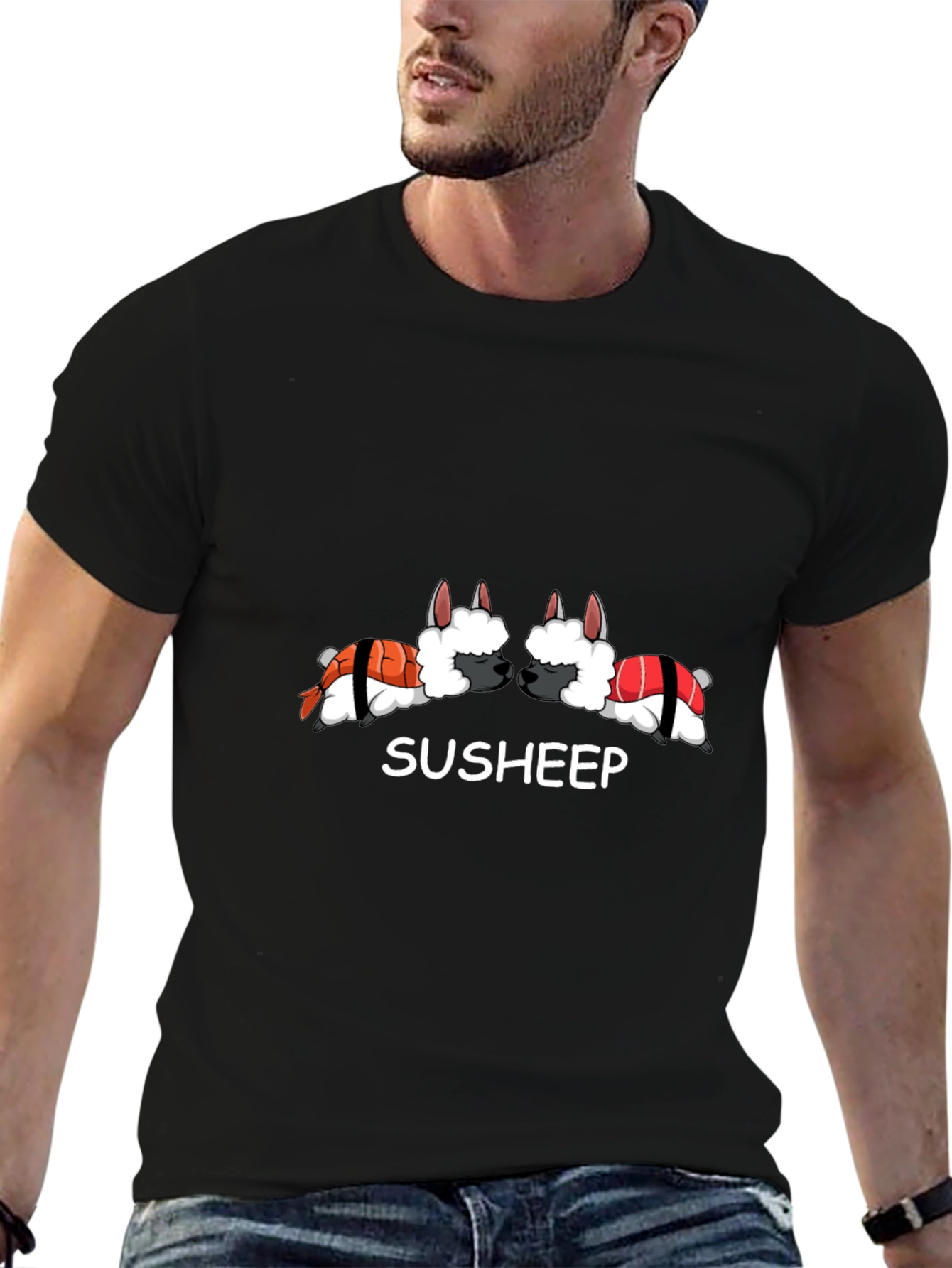 Black Sushi Sheep Graphic Tee - Susheep T-Shirt view 6