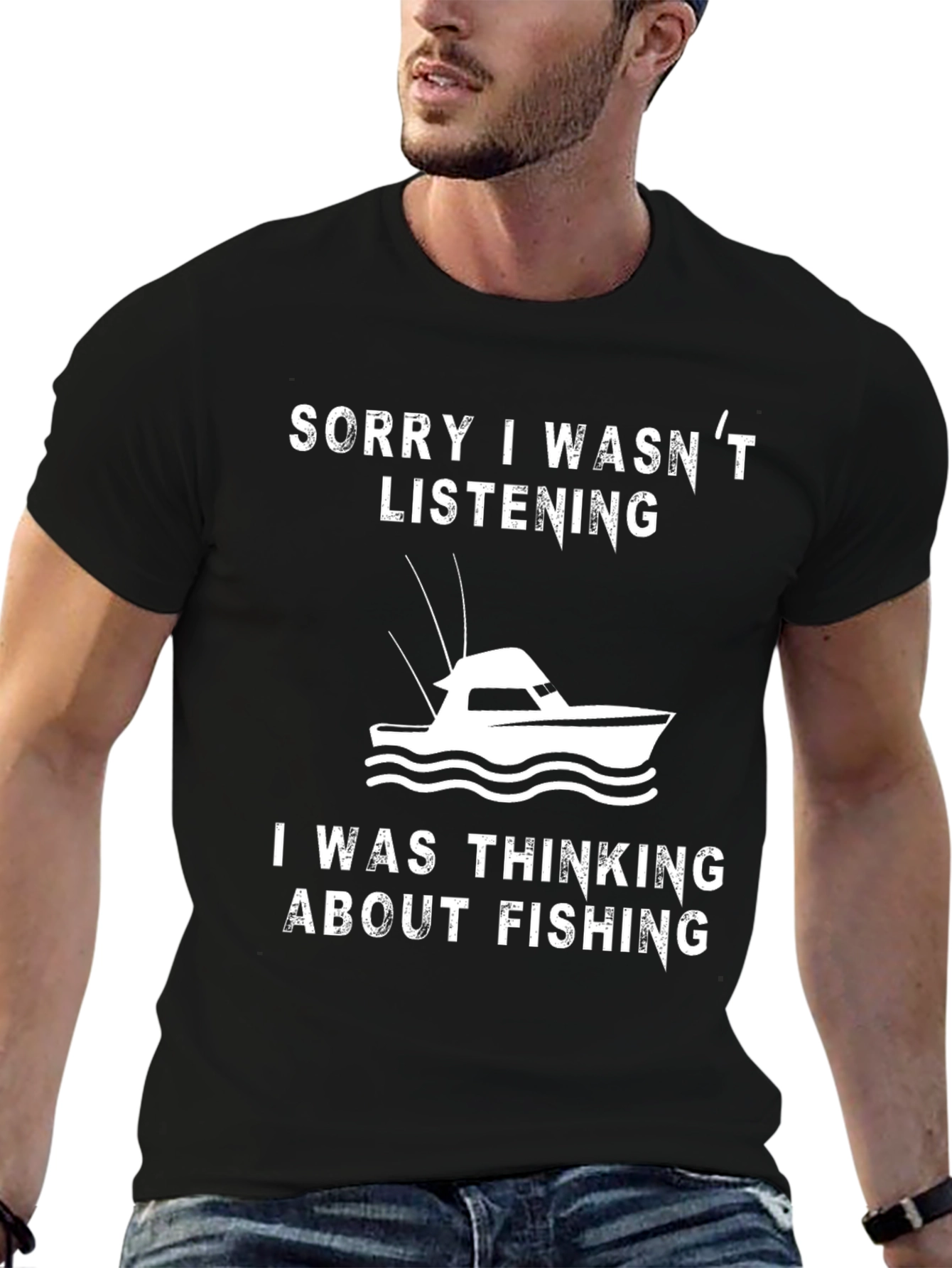 Black Sorry I Wasn't Listening Fishing T-Shirt view 6