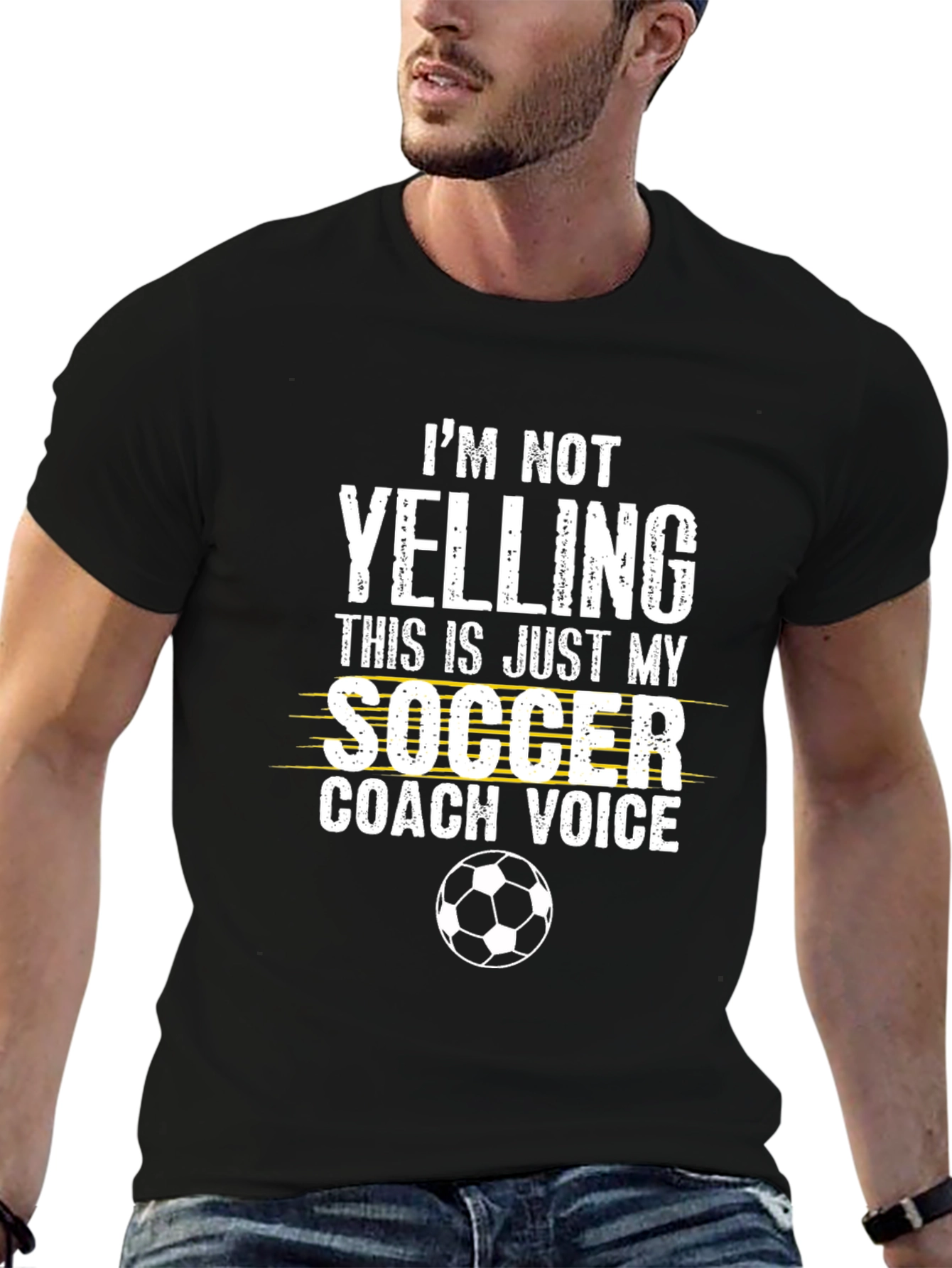 Black Soccer Coach Voice T-Shirt - Novelty Graphic Tee view 6