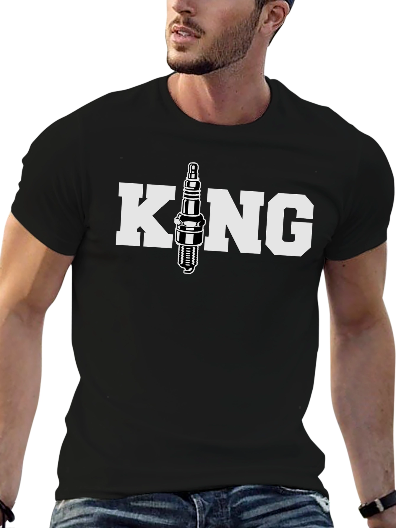 Black King Spark Plug Graphic Tee - Black Cotton T-Shirt view 6