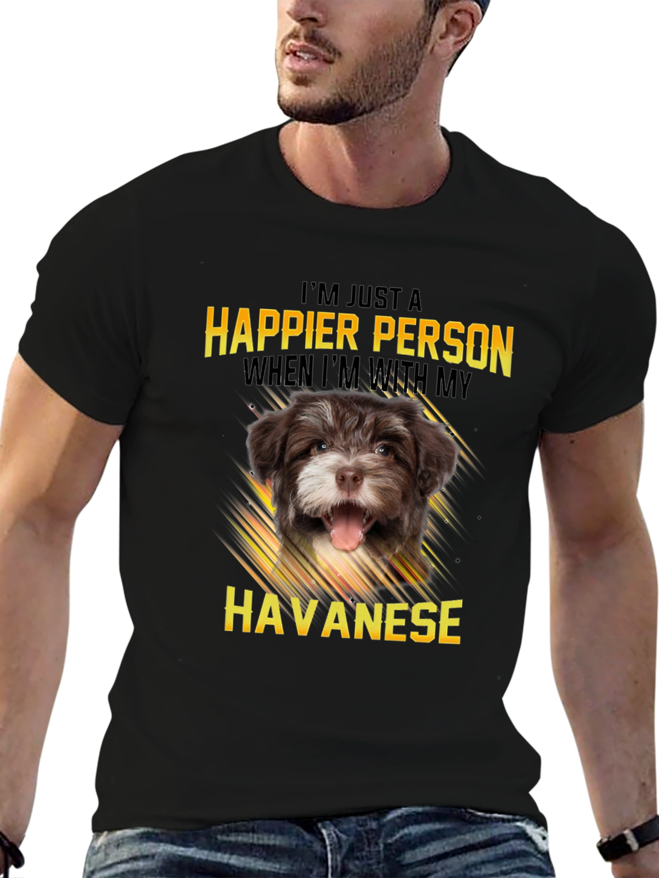 Black Happier Person Havanese Dog T-Shirt view 6