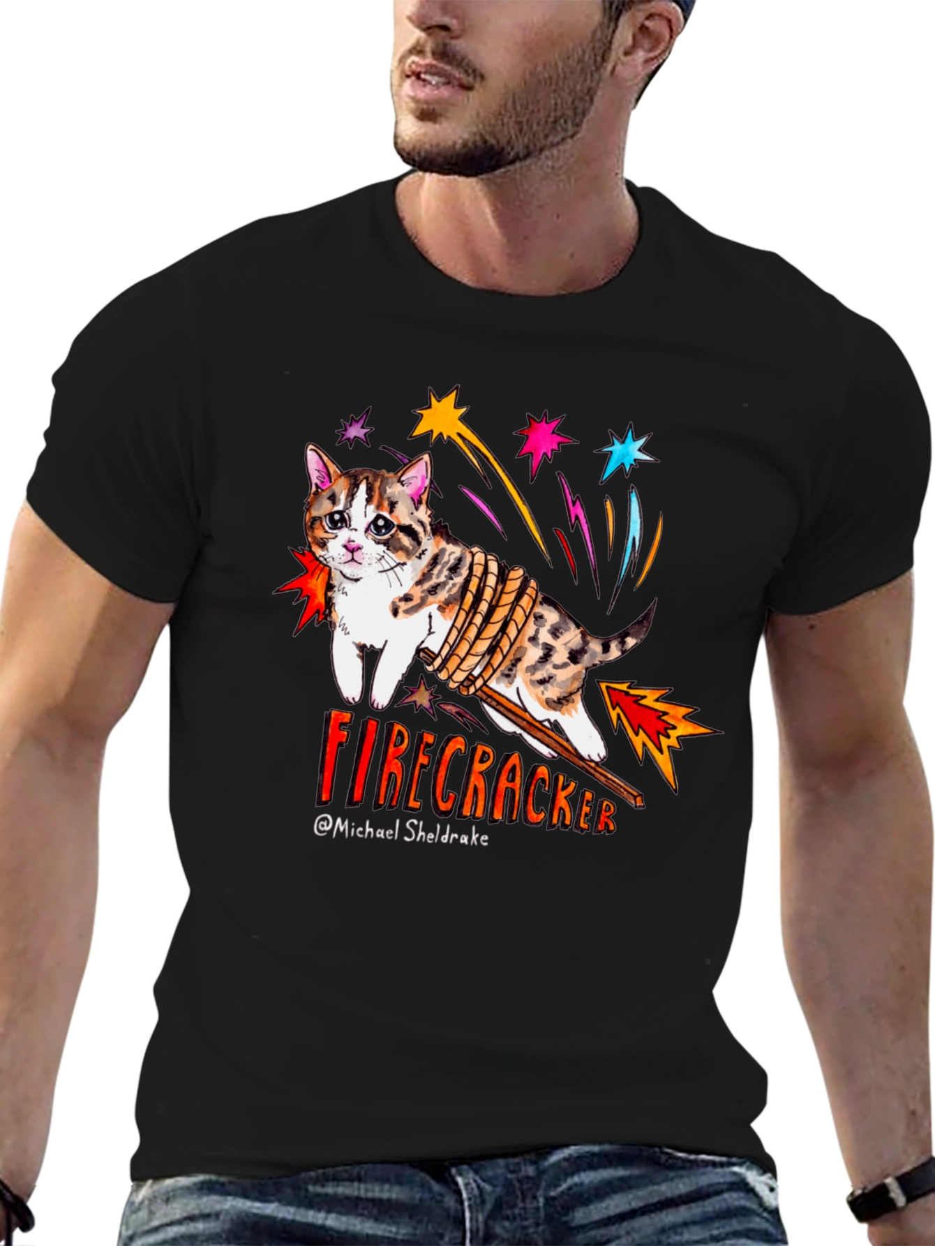Black Firecracker Cat T-Shirt view 6