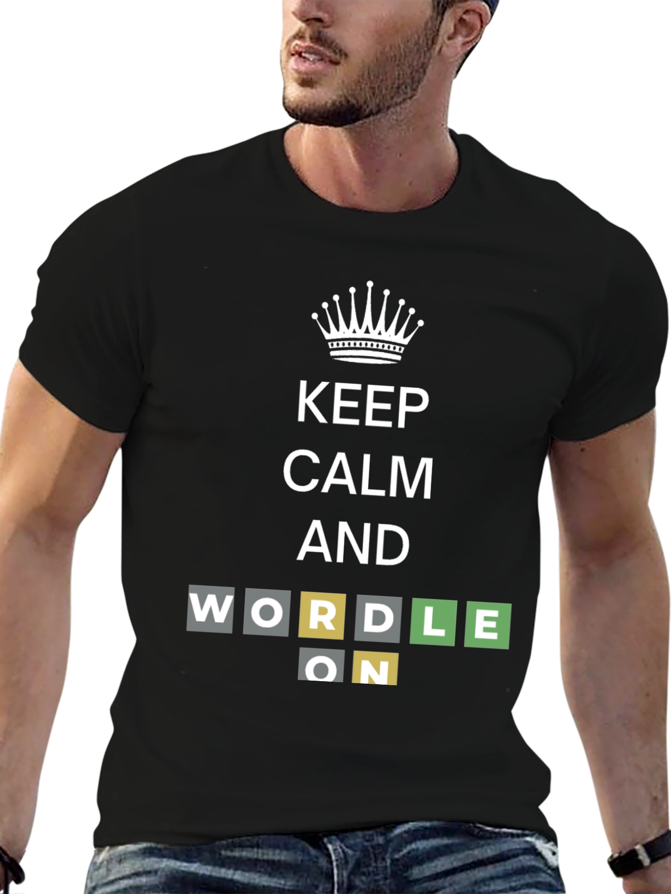 Black Keep Calm and Wordle On Black T-Shirt view 6
