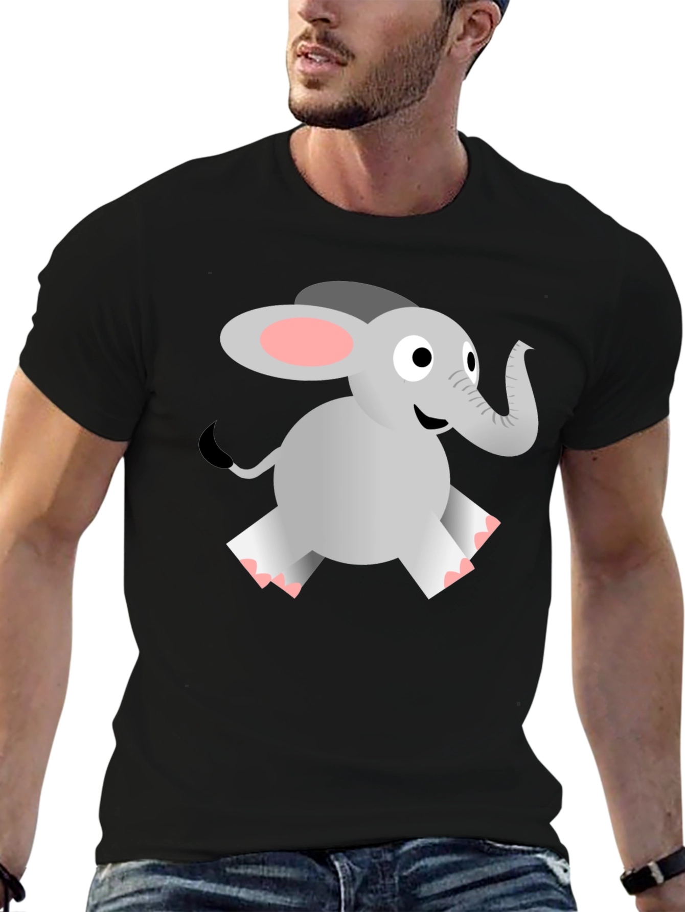 Black Cute Elephant Graphic Tee - Black Cotton Blend view 6